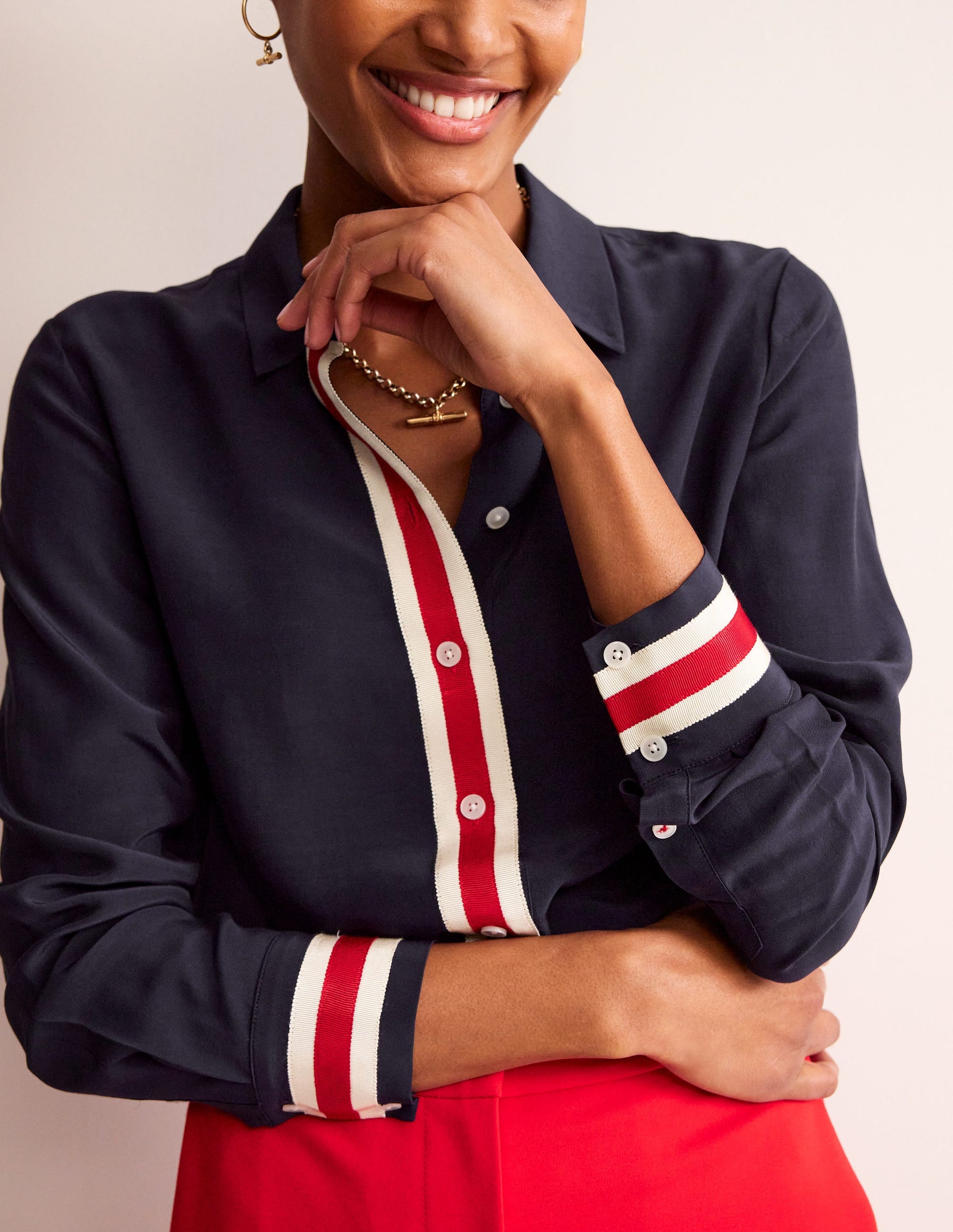 Sienna Tipped Detail Shirt-Navy-2