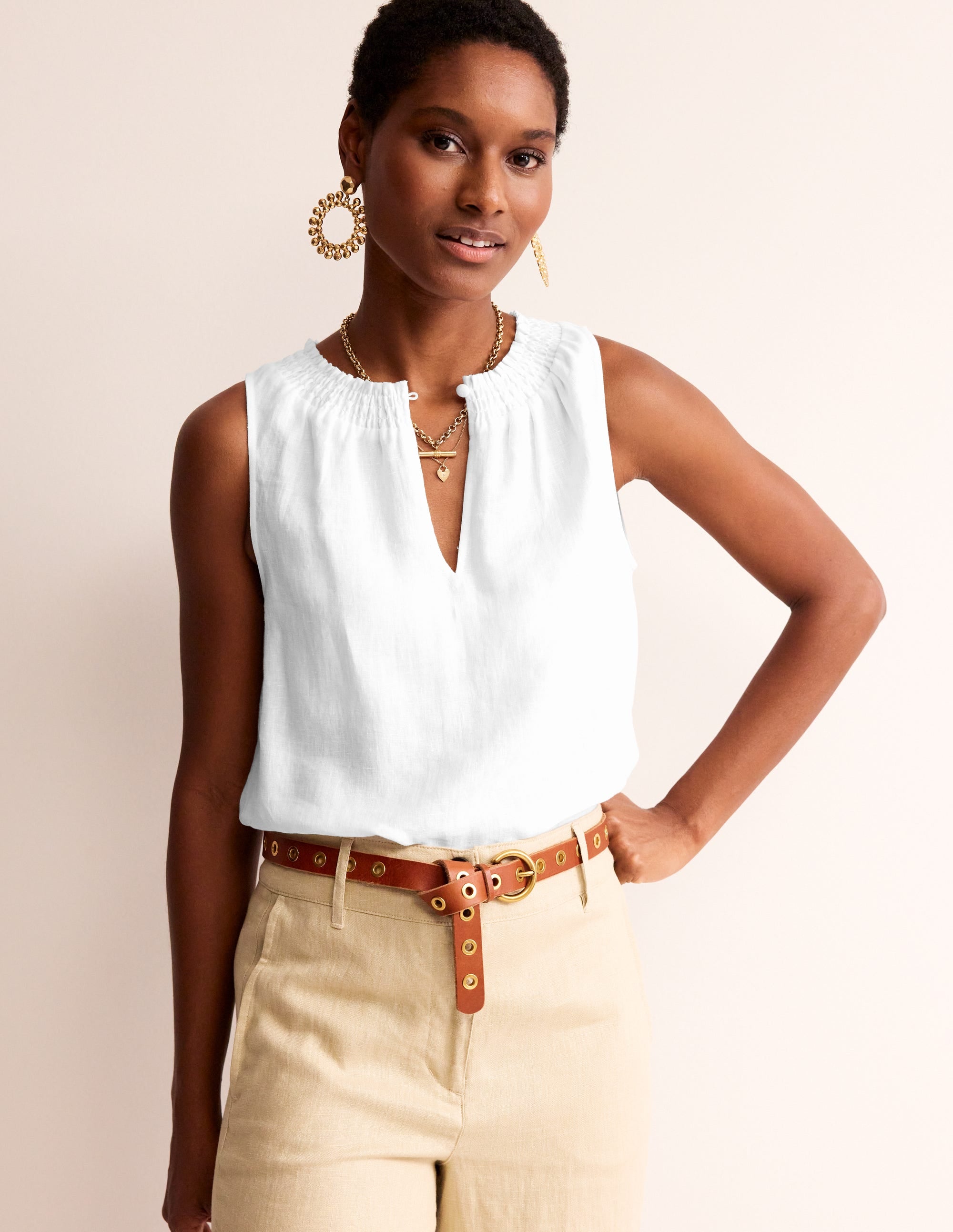 Georgia Linen Sleeveless Top-White - Image 1