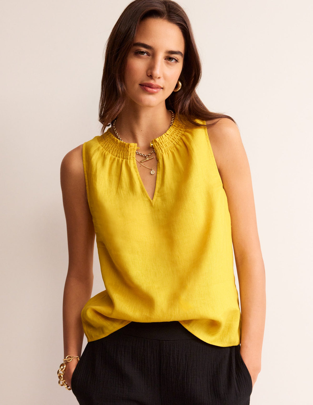 Georgia Linen Sleeveless Top-Pinapple-1