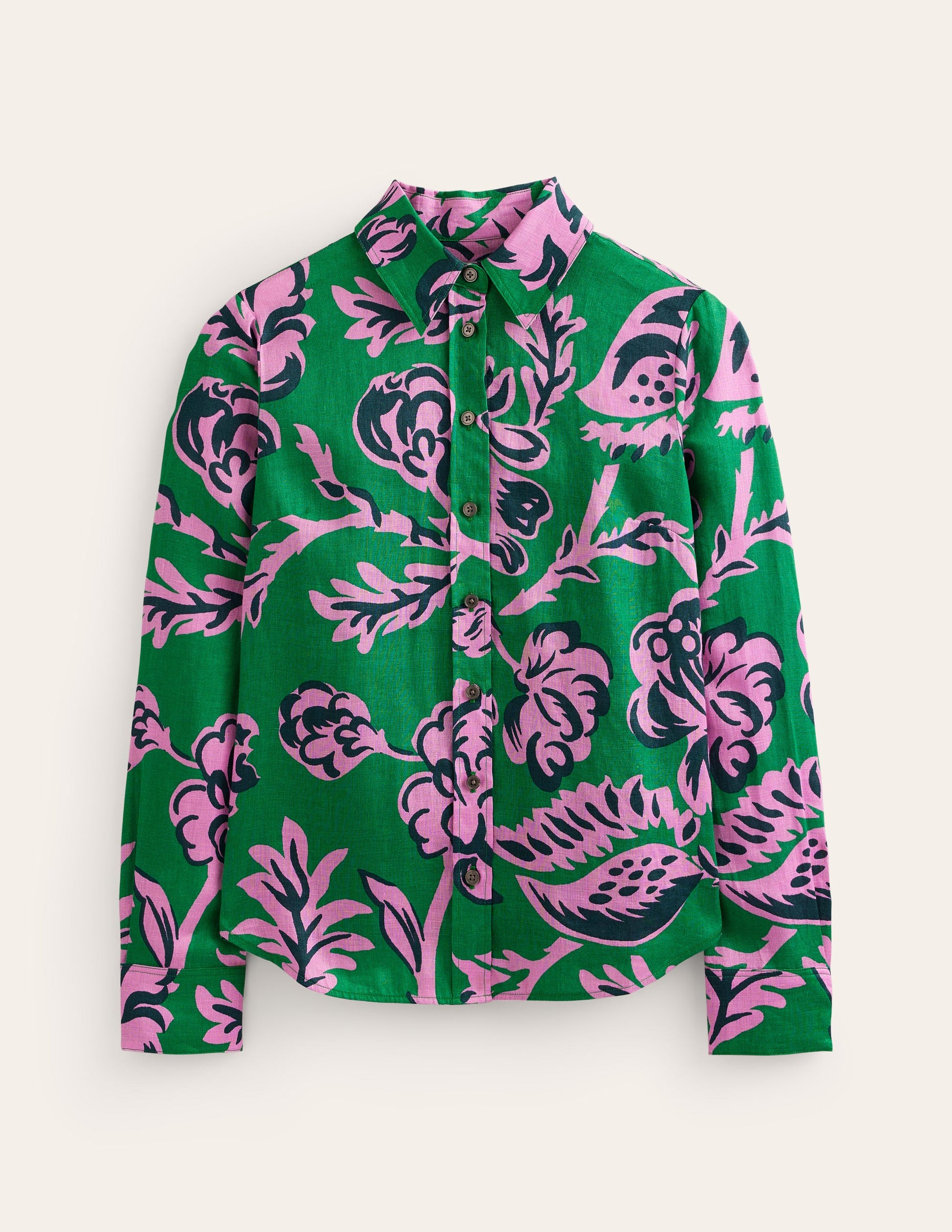 Sienna Linen Shirt-Green Tambourine, Rose Blush-5