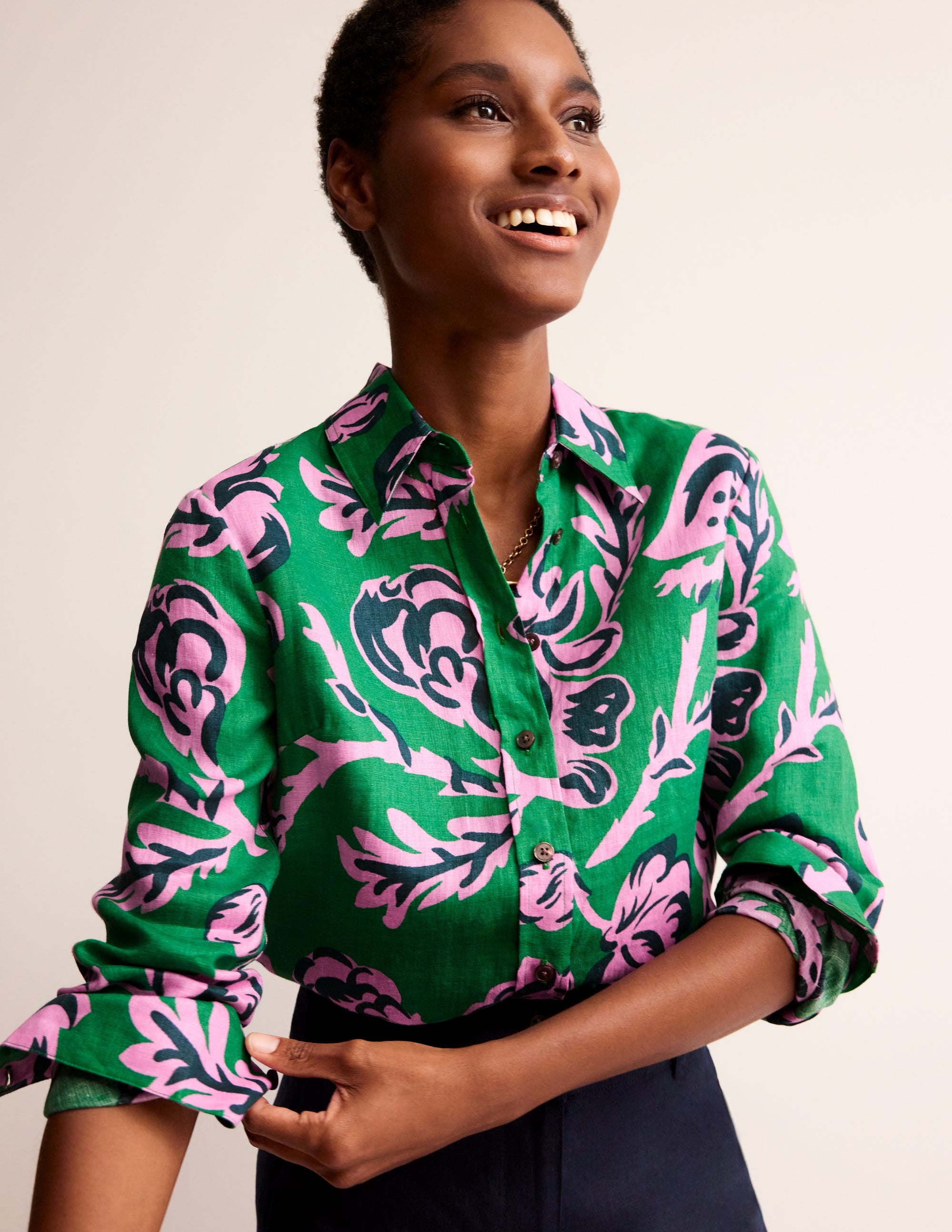 Sienna Linen Shirt-Green Tambourine, Rose Blush - Image 1