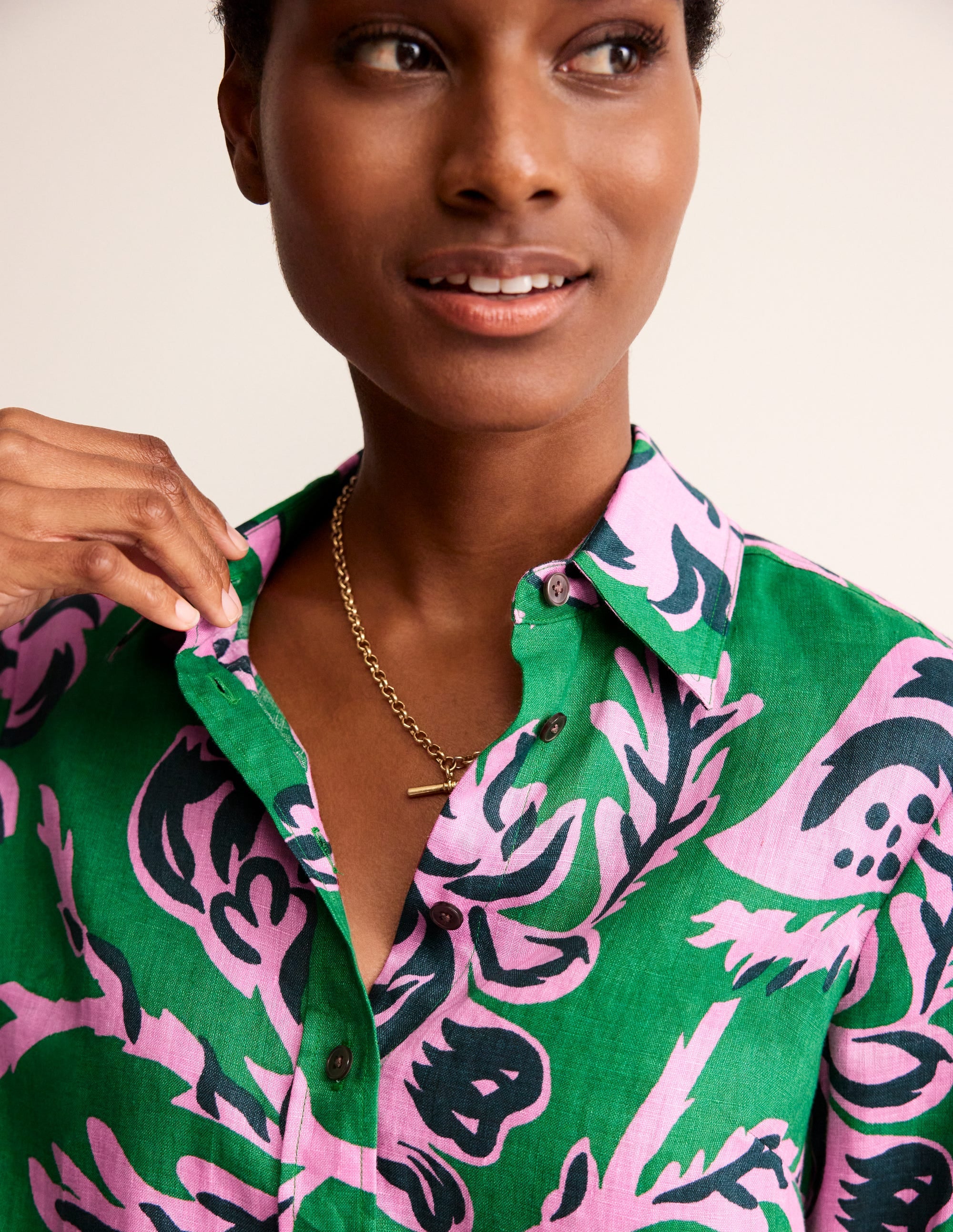 Sienna Linen Shirt-Green Tambourine, Rose Blush - Image 2