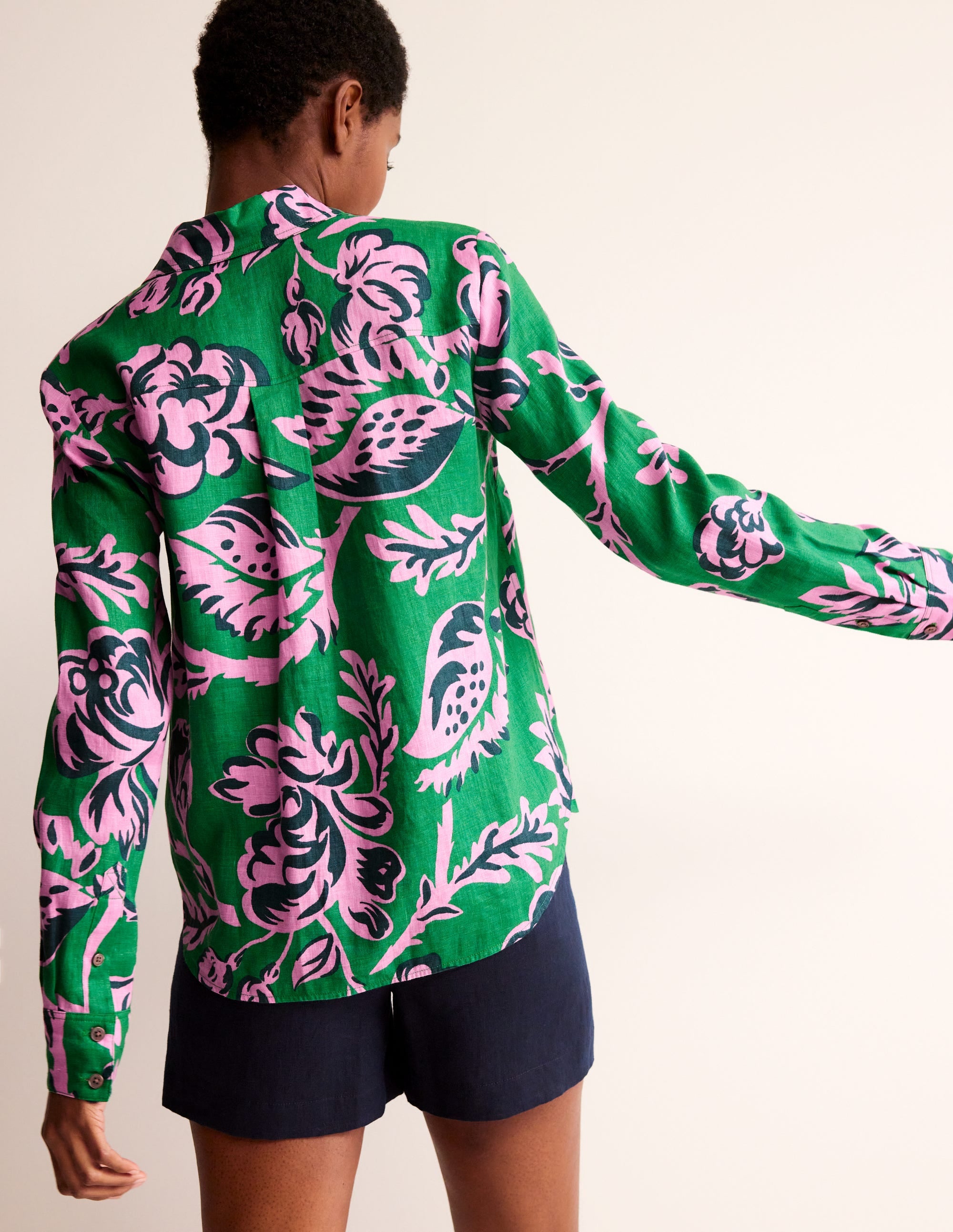 Sienna Linen Shirt-Green Tambourine, Rose Blush - Image 3