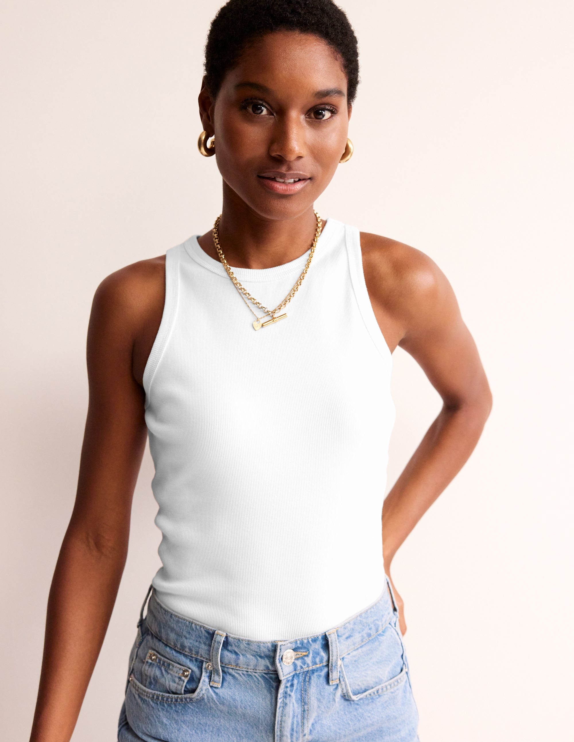 Ribbed Racer Vest-White - Image 1