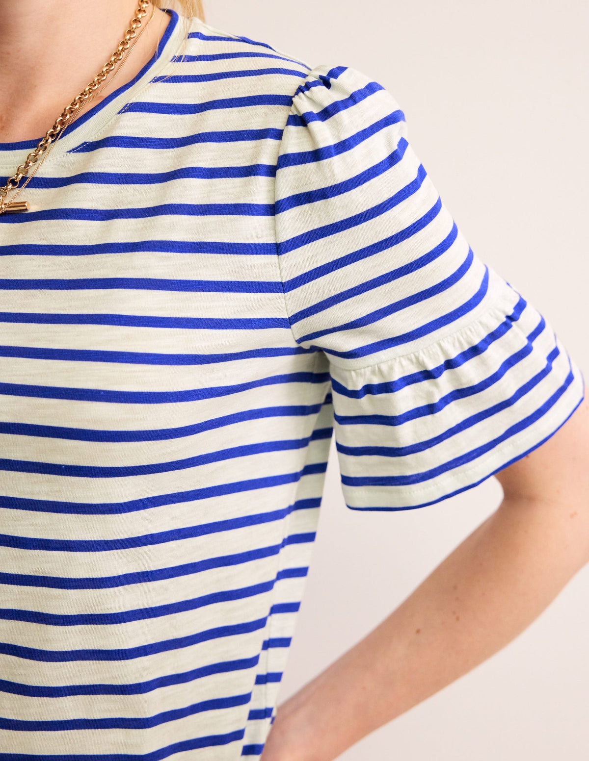 Crew Neck Frill Cuff T-shirt-Ivory, Surf the Web-2