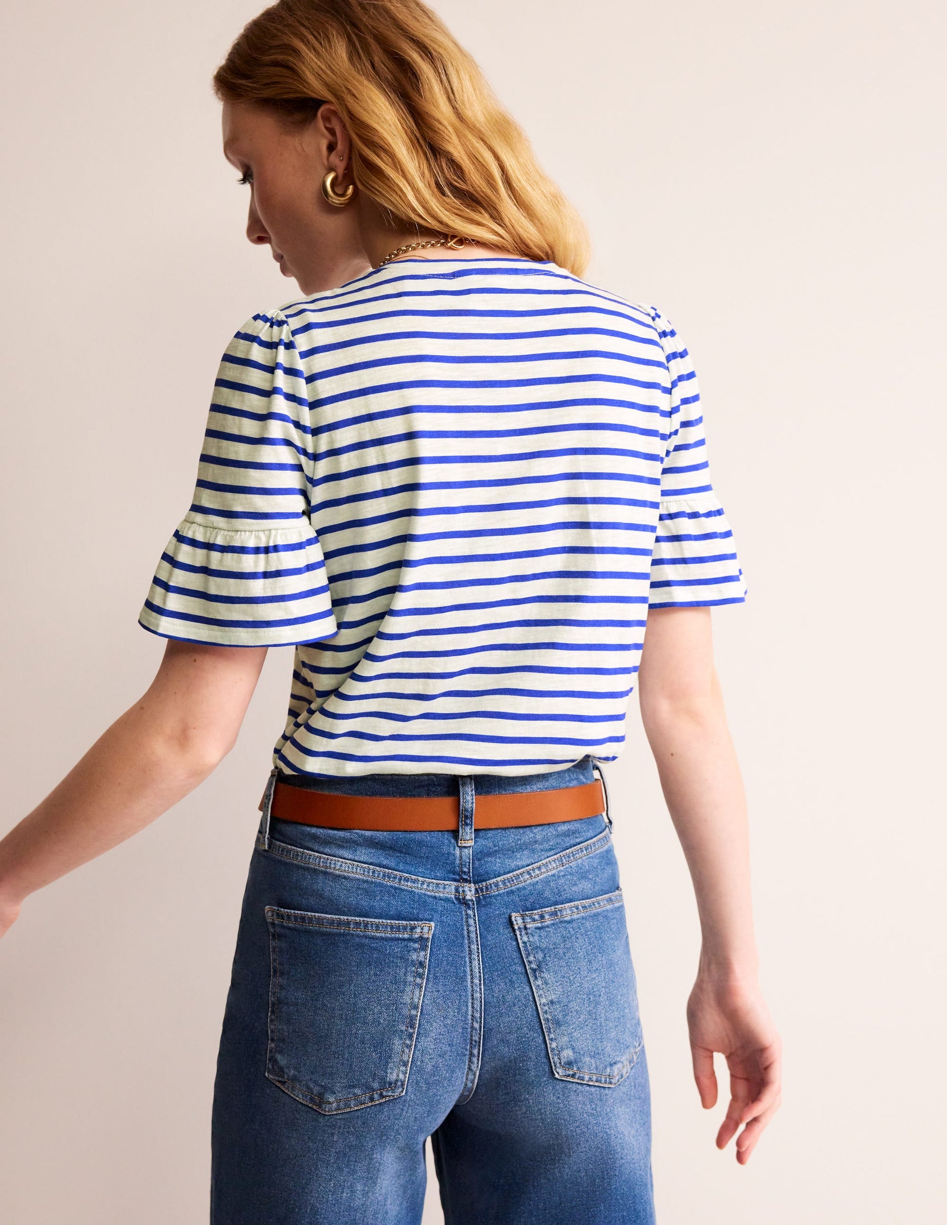 Crew Neck Frill Cuff T-shirt-Ivory, Surf the Web-3