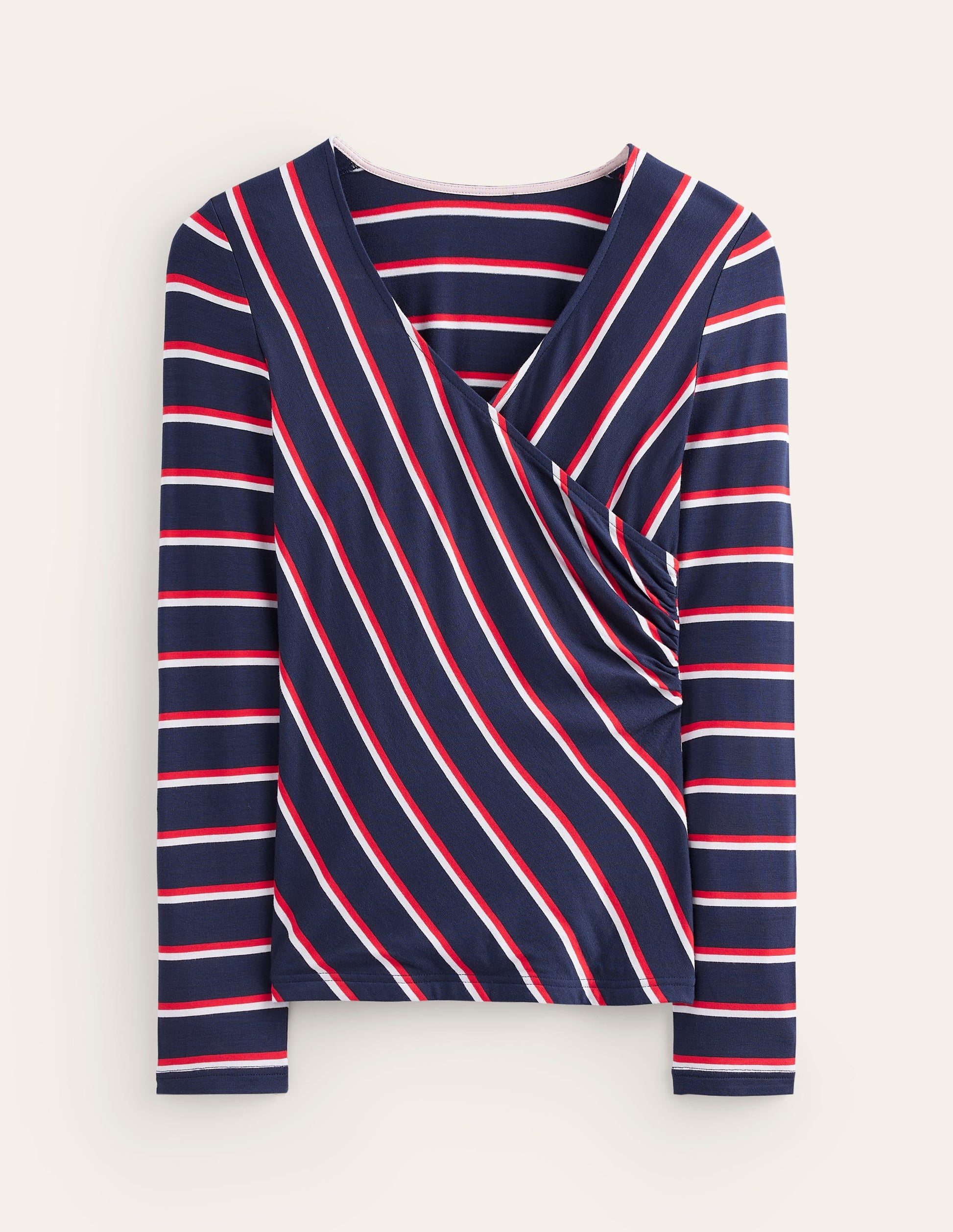 Long Sleeve Wrap Top-Navy Stripe-5