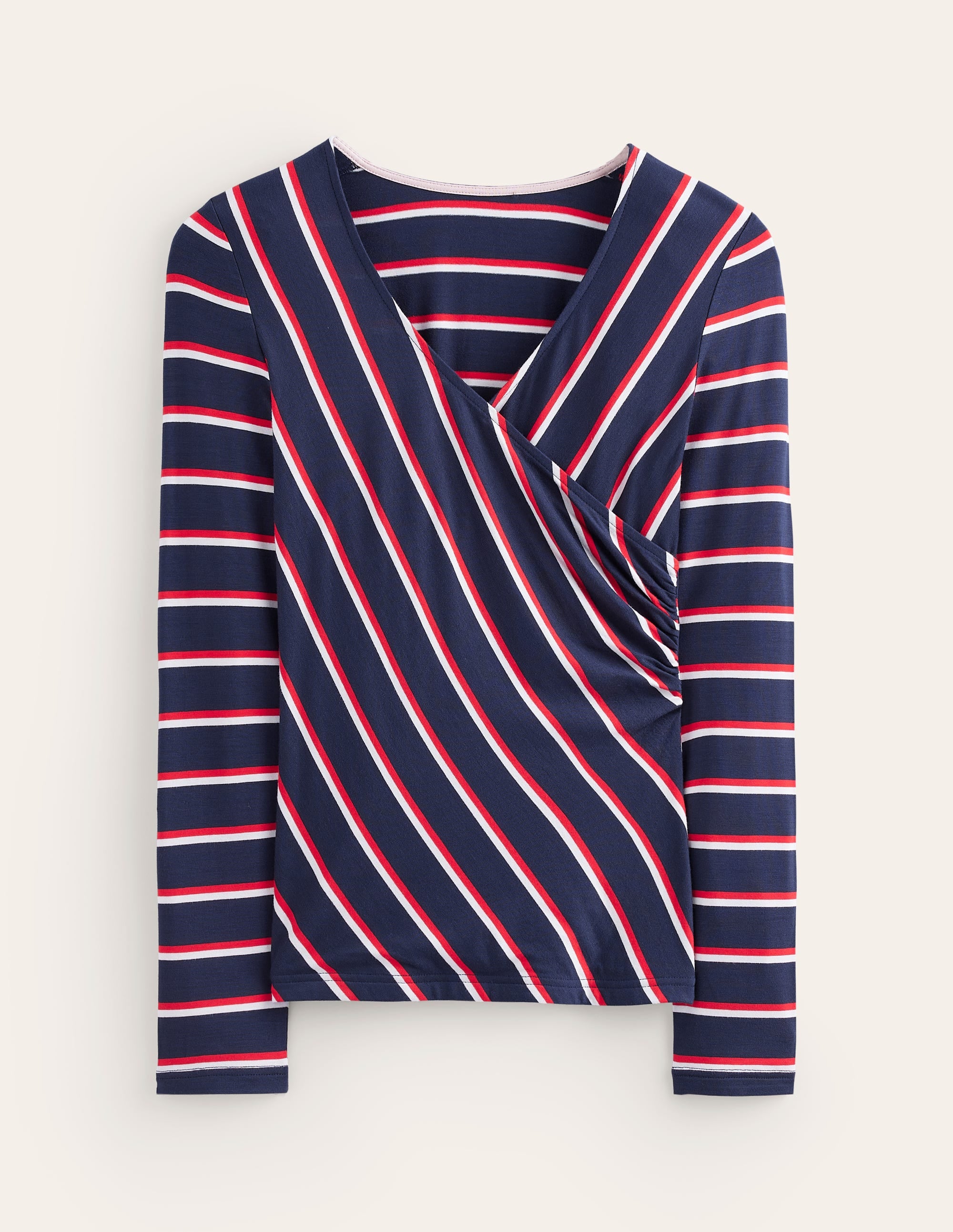 Long Sleeve Wrap Top-Navy Stripe - Image 5