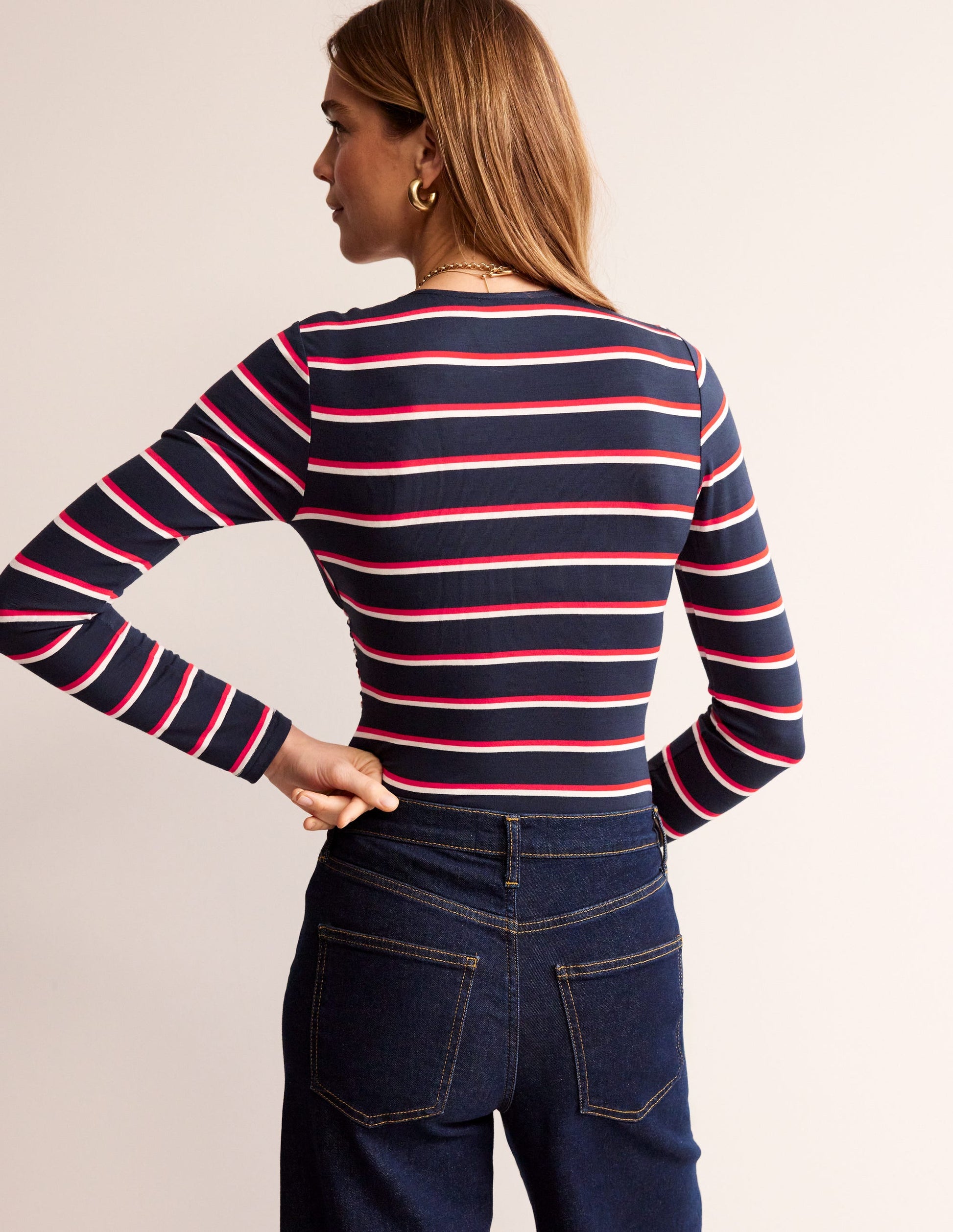 Long Sleeve Wrap Top-Navy Stripe-3