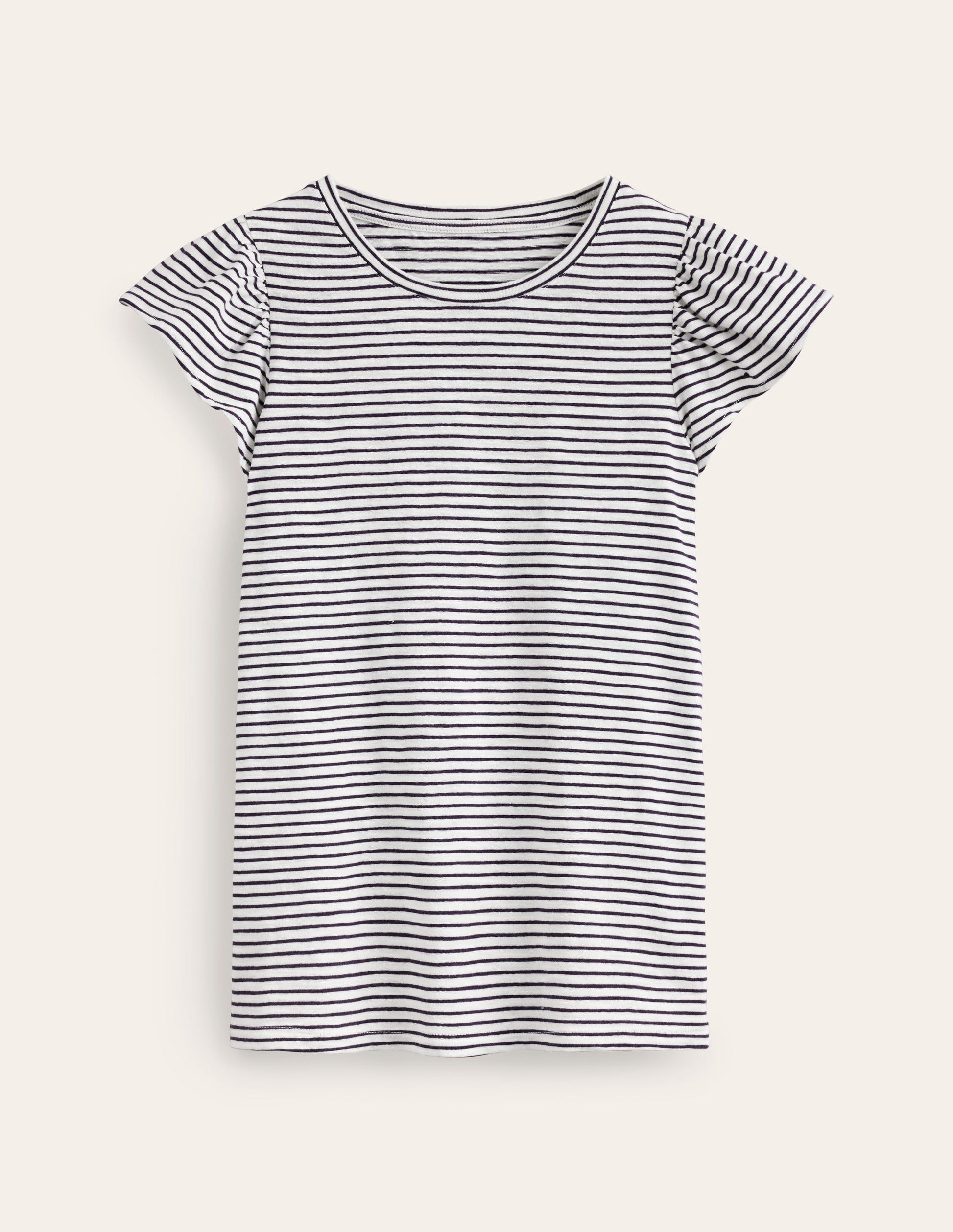 Cotton Flutter Top-Ivory, Navy-6