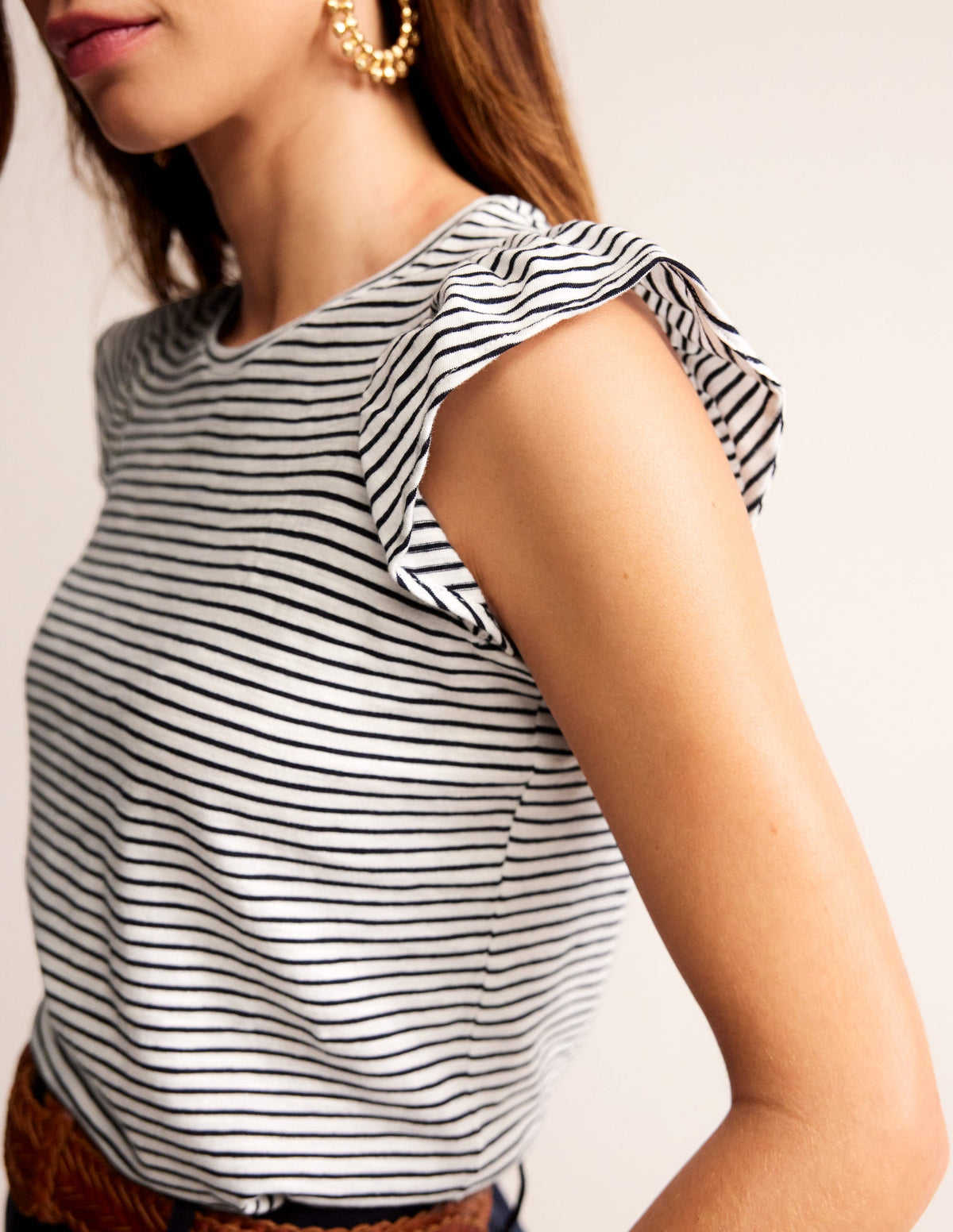 Cotton Flutter Top-Ivory, Navy - Image 2