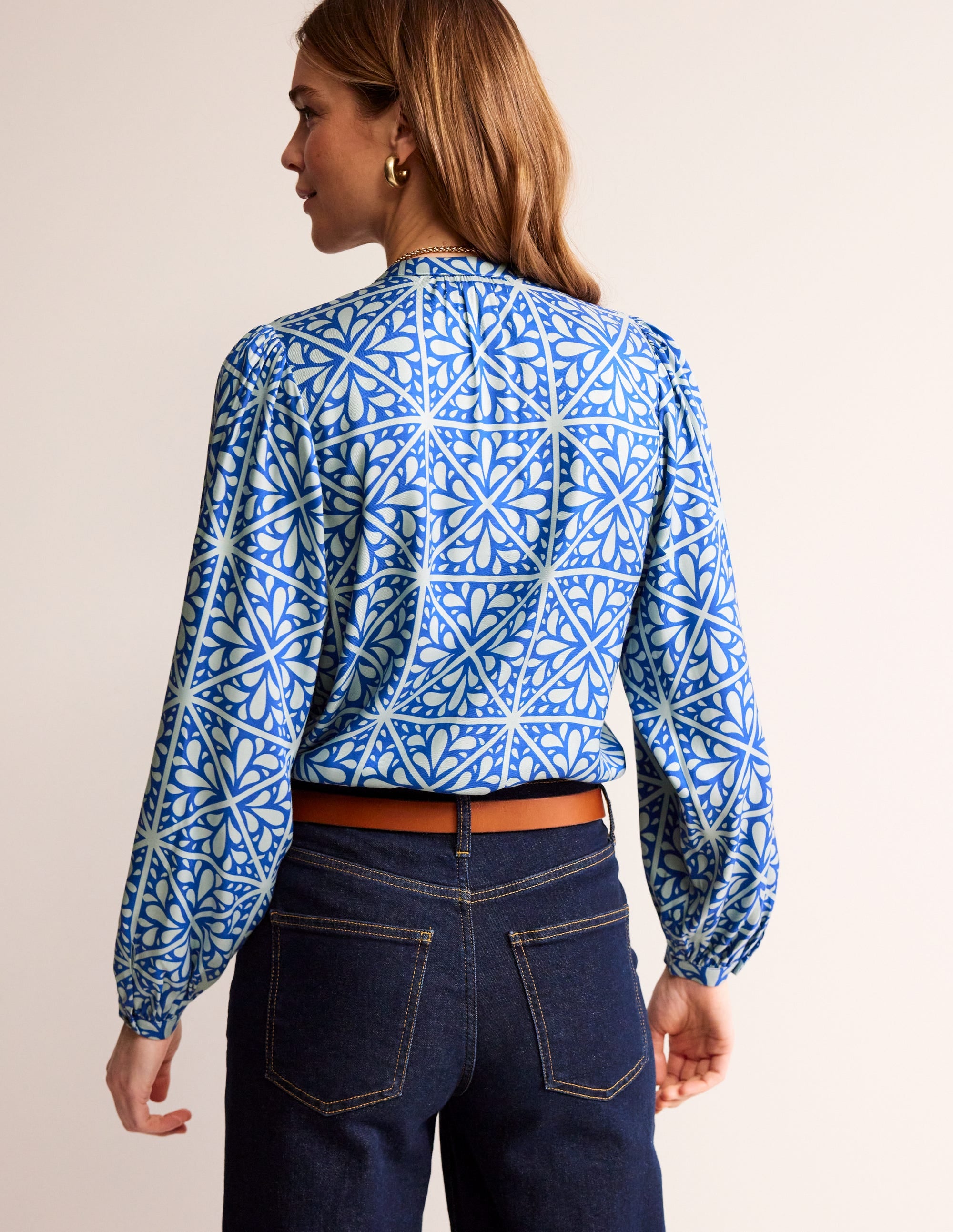 Blouson Sleeve Blouse-Surf The Web, Floral Mosaic - Image 3