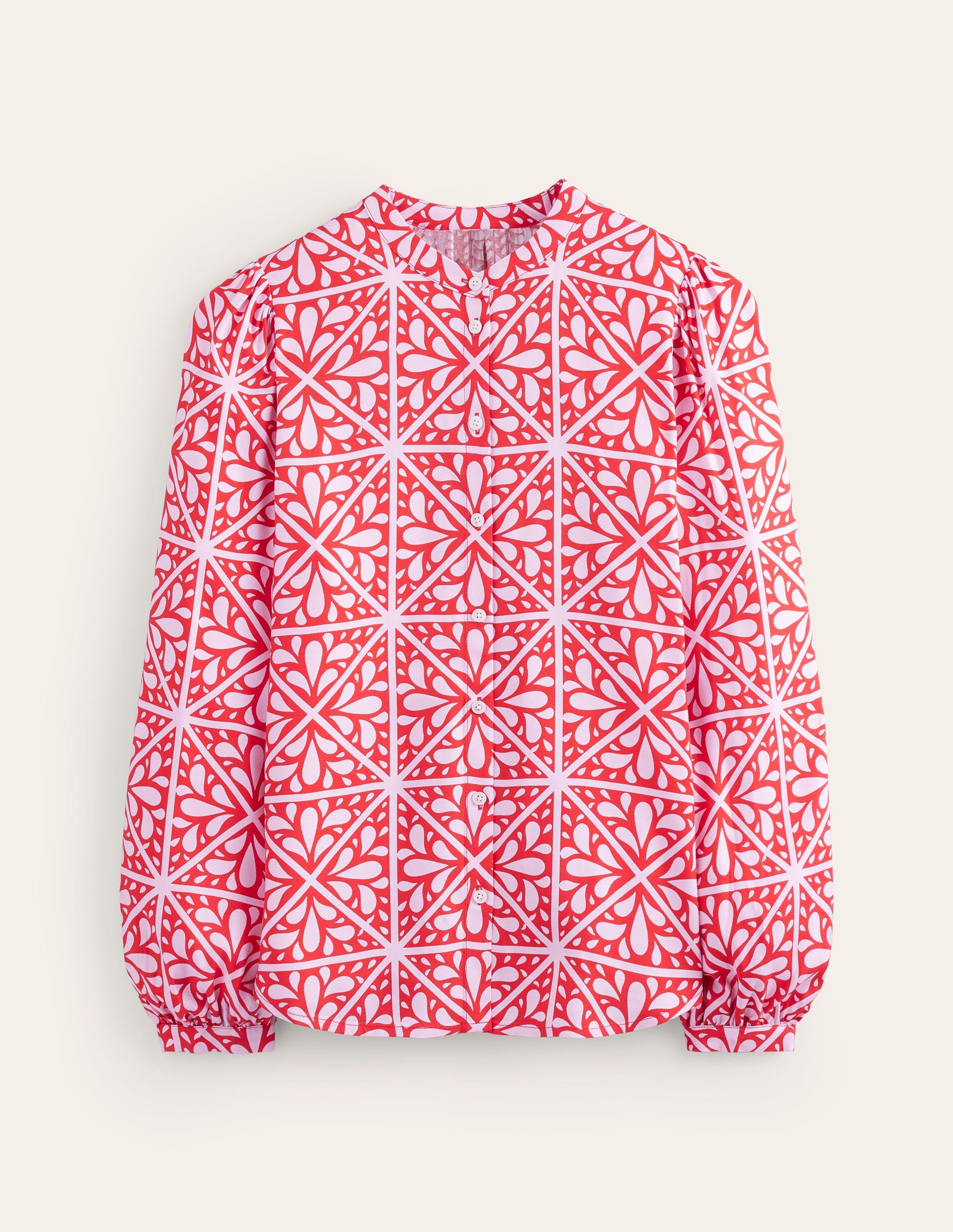 Blouson Sleeve Blouse-Flame Scarlet, Floral Mosaic-5