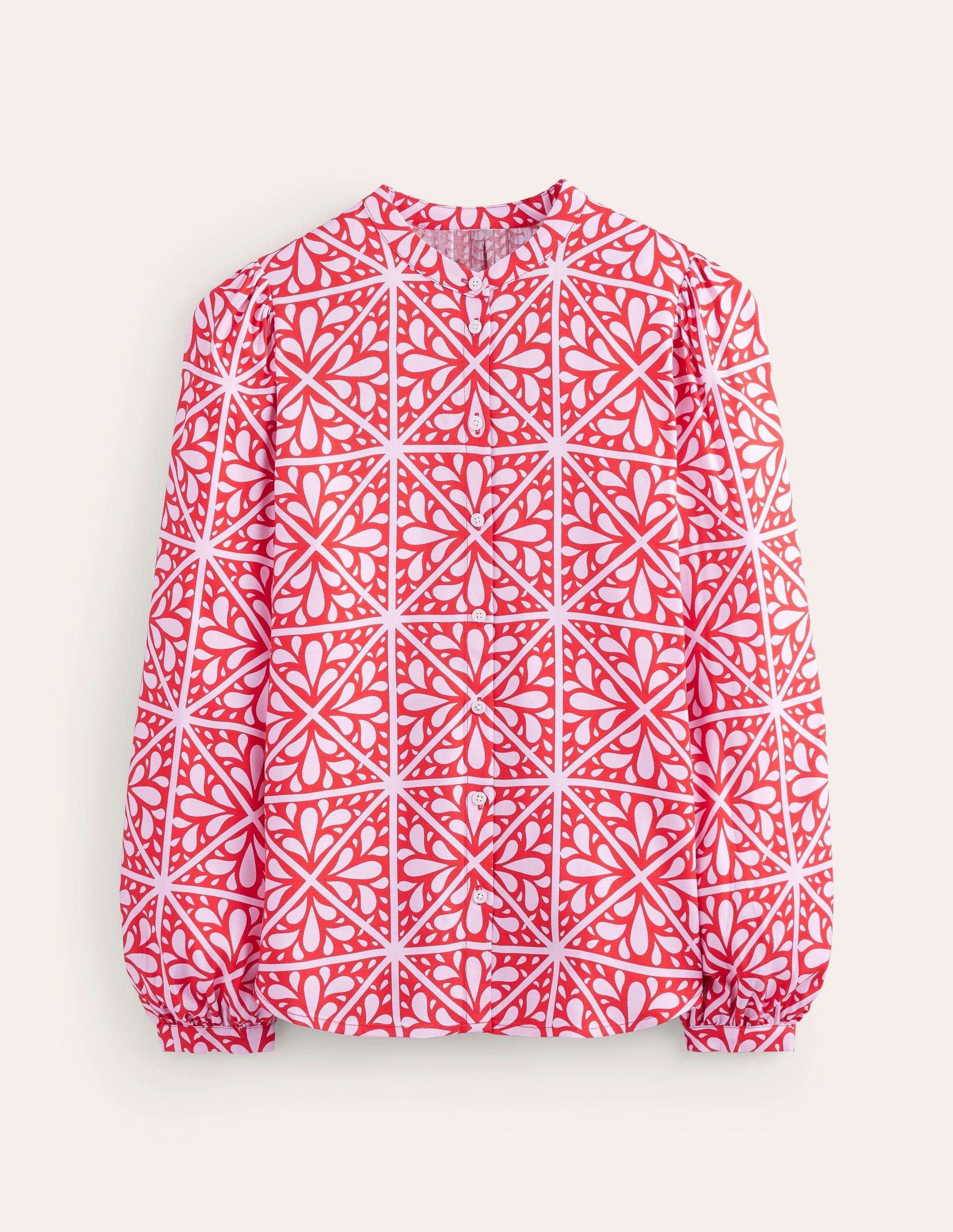Blouson Sleeve Blouse-Flame Scarlet, Floral Mosaic - Image 5