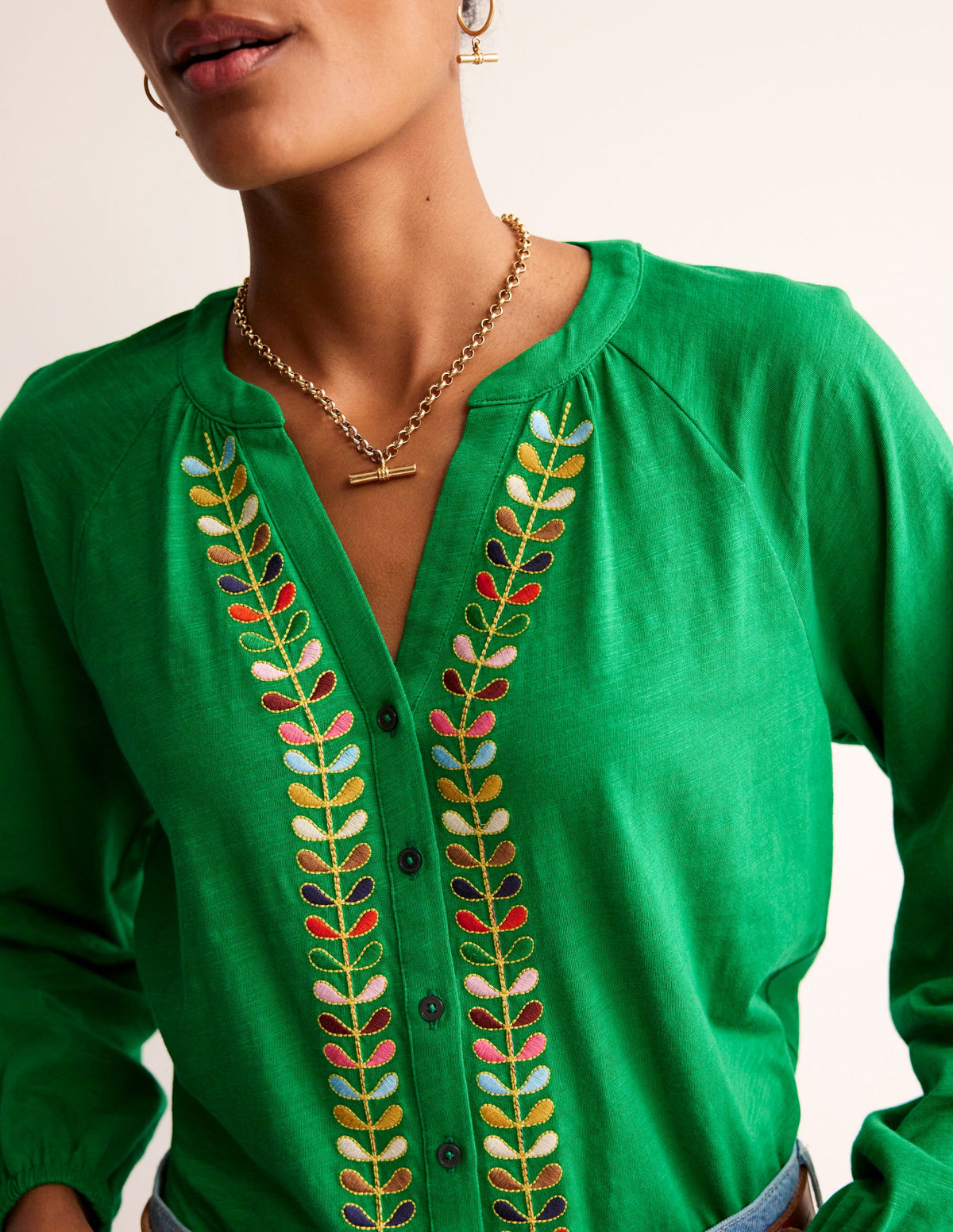Embroidered Detail Top-Rich Emerald - Image 2