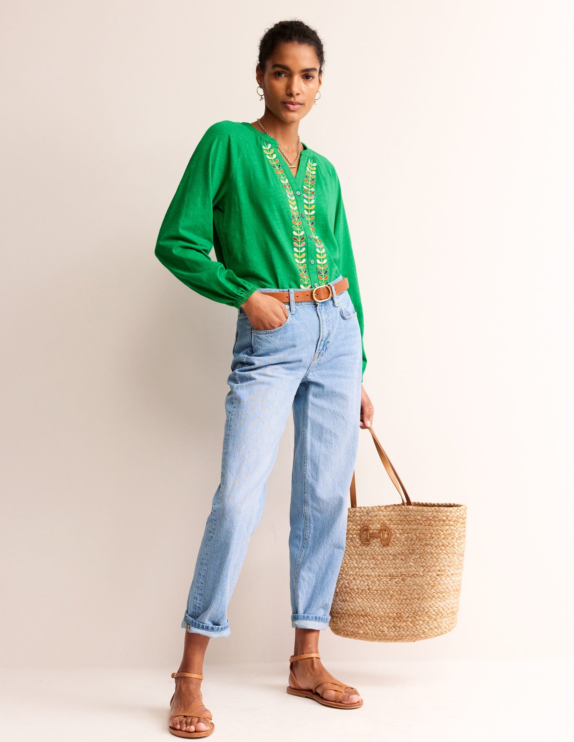 Embroidered Detail Top-Rich Emerald-4