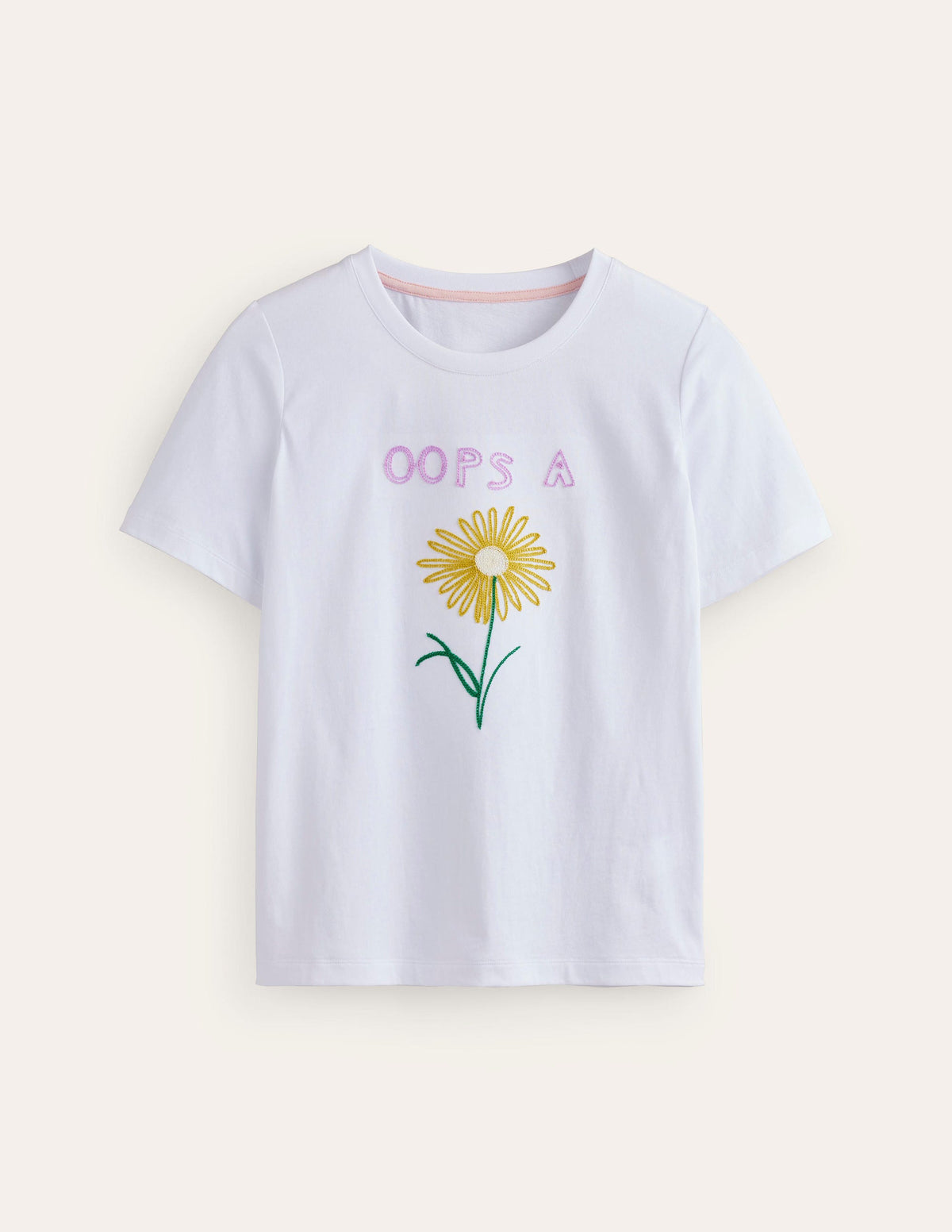 Rosa Embroidered T-Shirt-White, Oops A Daisy - Image 5