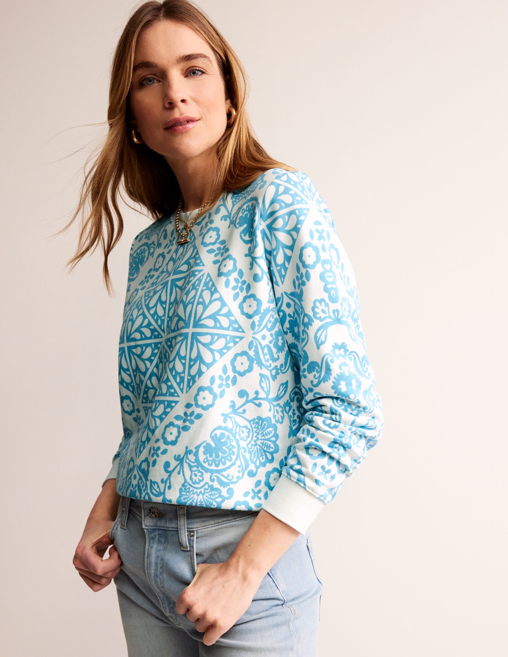 Hannah Printed Sweatshirt-Ivory, Mosaic Terrace - Image 1