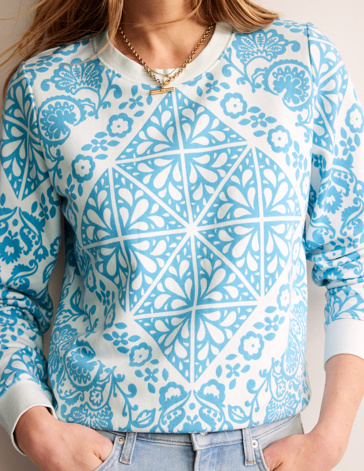 Hannah Printed Sweatshirt-Ivory, Mosaic Terrace - Image 2