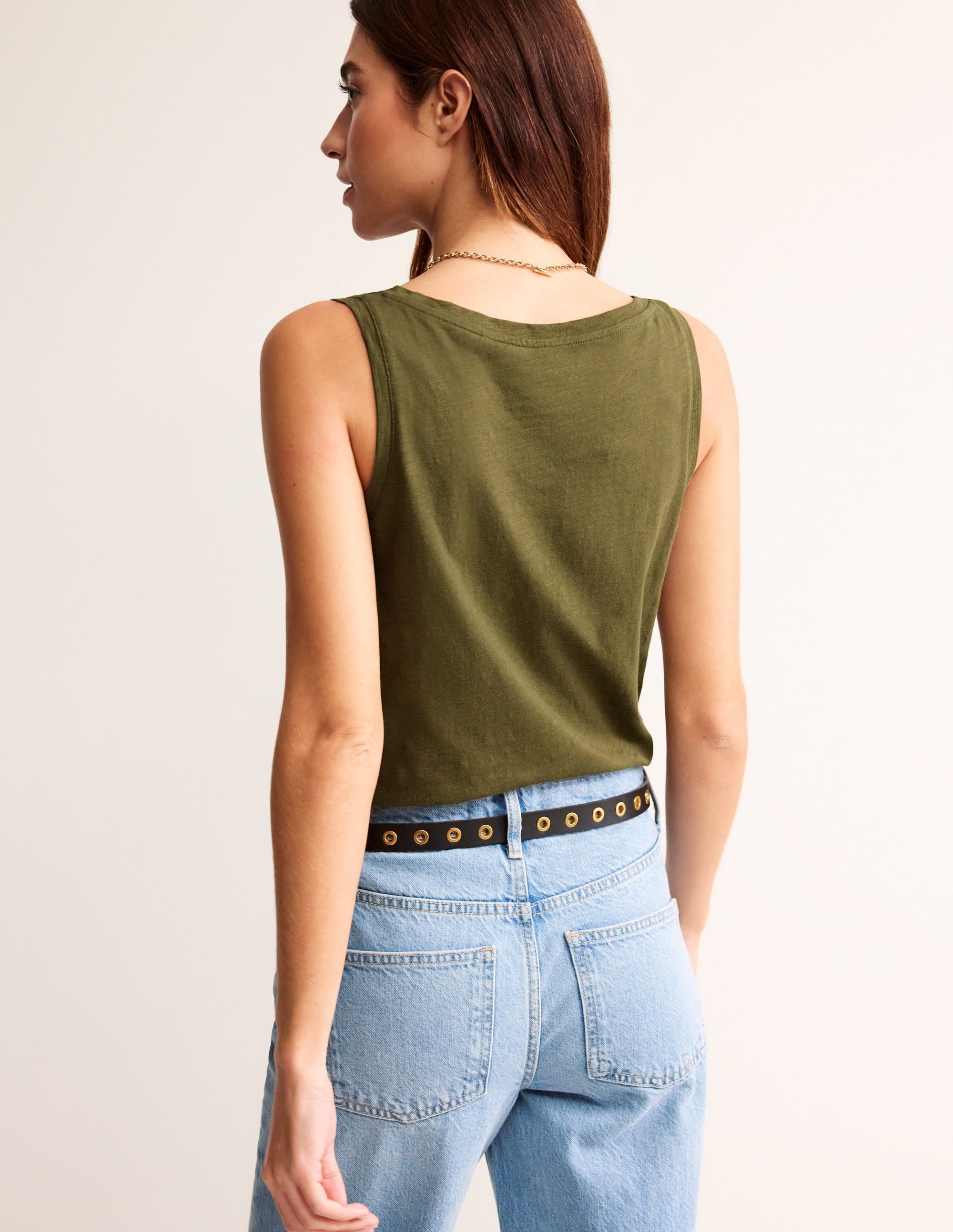 Regular V-Neck Slub Vest-Moss - Image 3