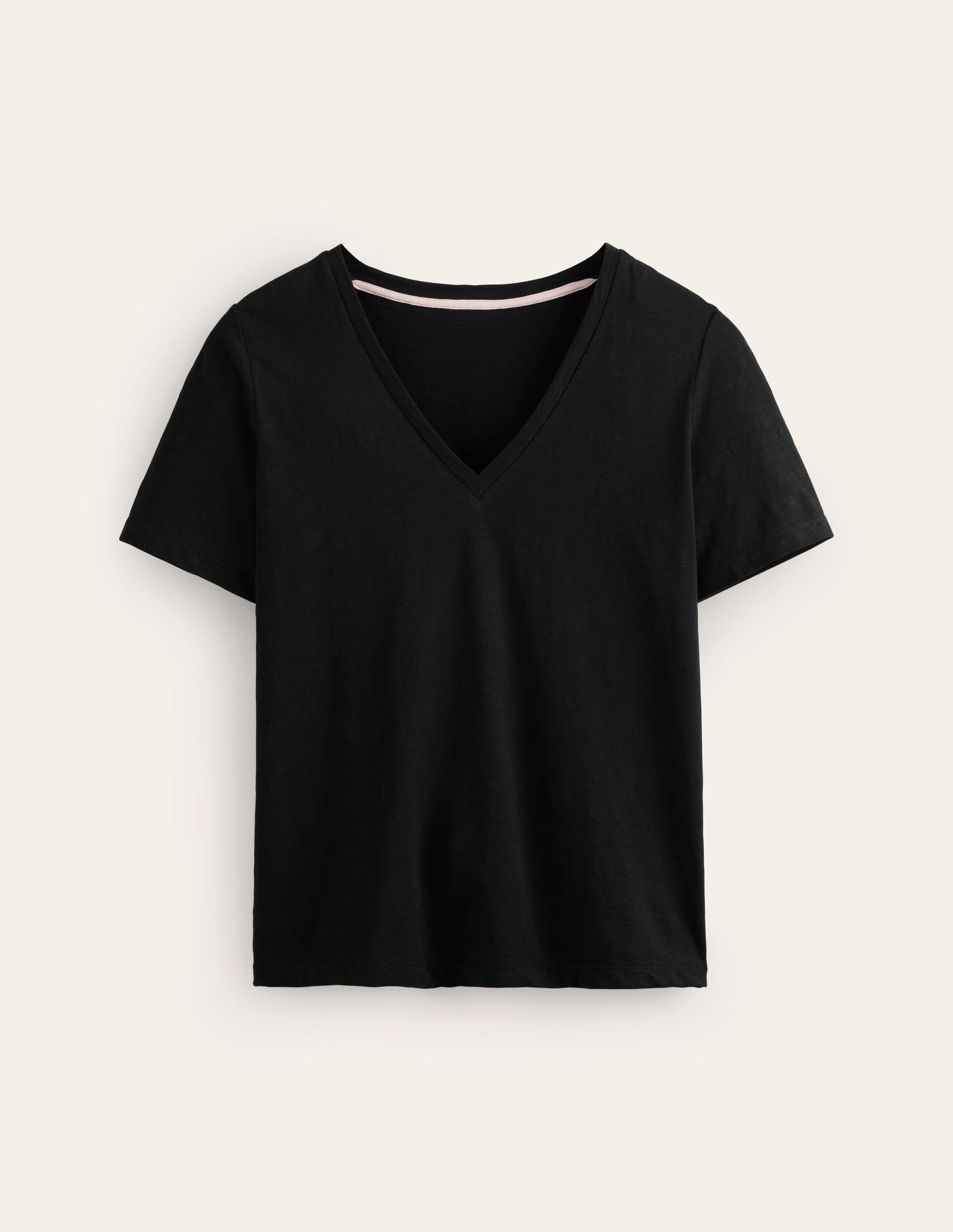 Regular V-Neck Slub T-shirt-Black-5