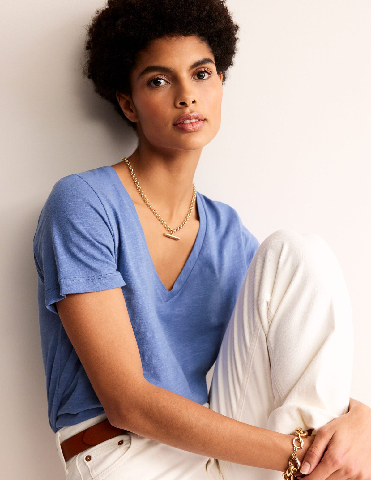 Regular V-Neck Slub T-shirt-Ebb and Flow Blue-1