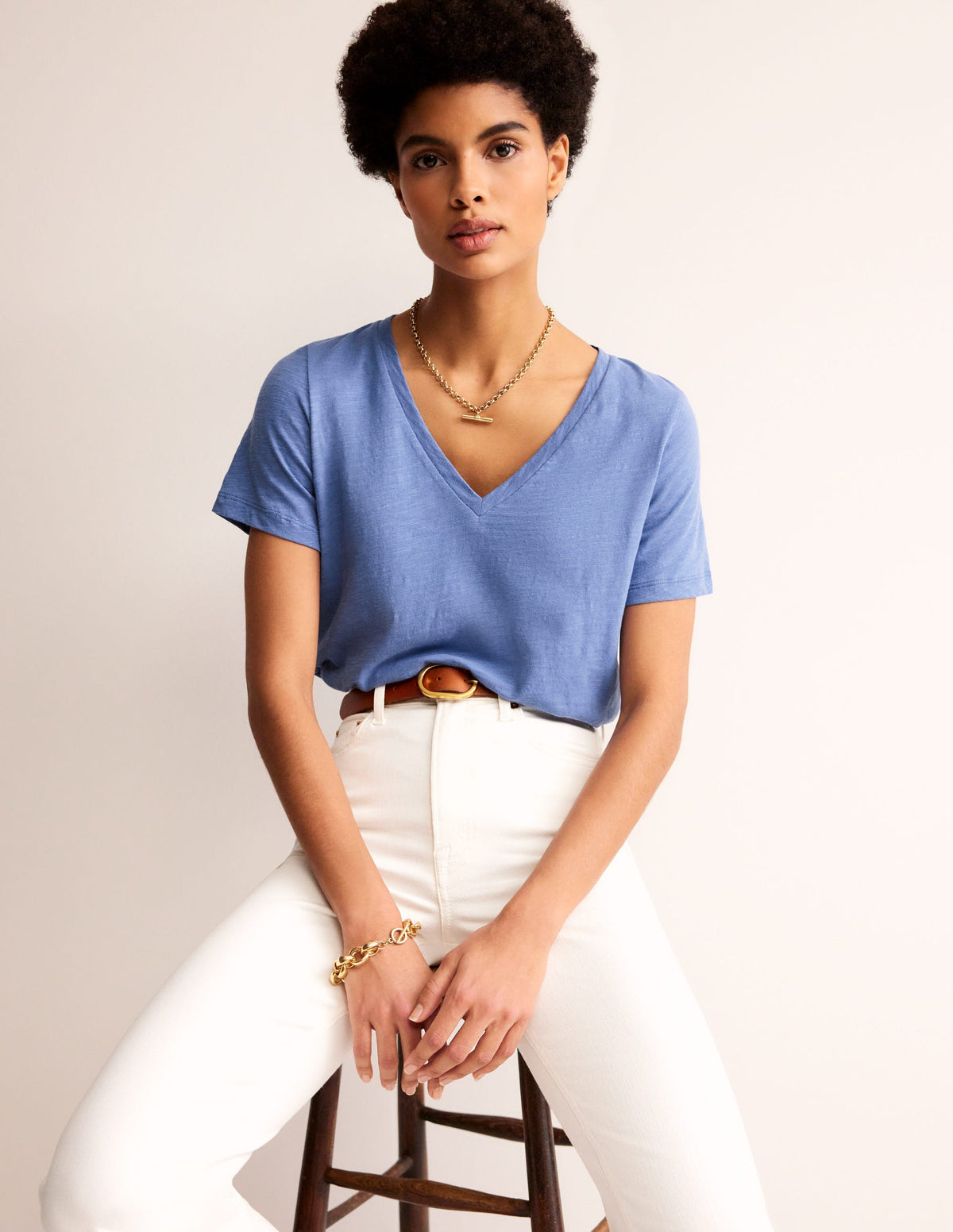 Regular V-Neck Slub T-shirt-Ebb and Flow Blue - Image 4