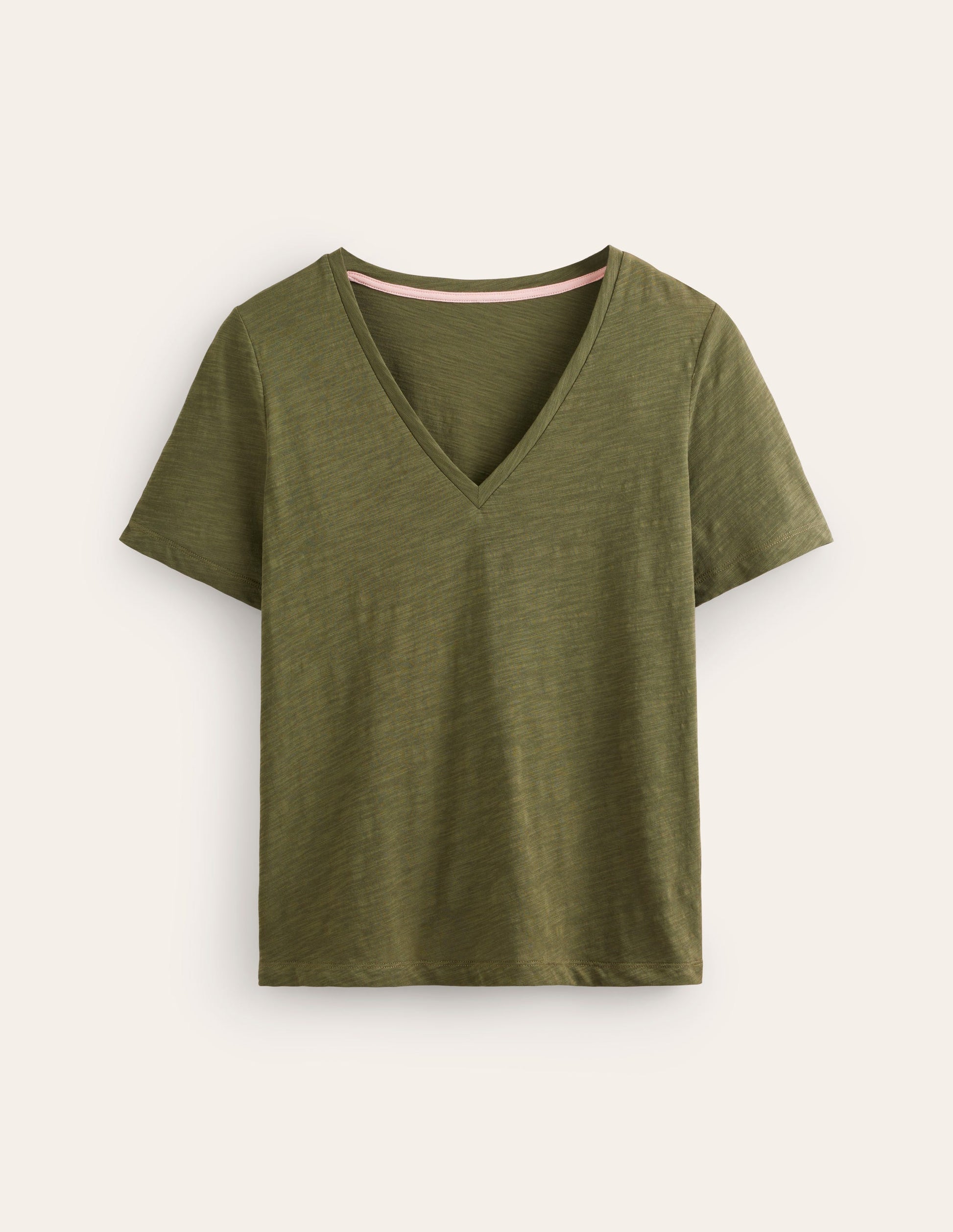 Regular V-Neck Slub T-shirt-Oregano-6
