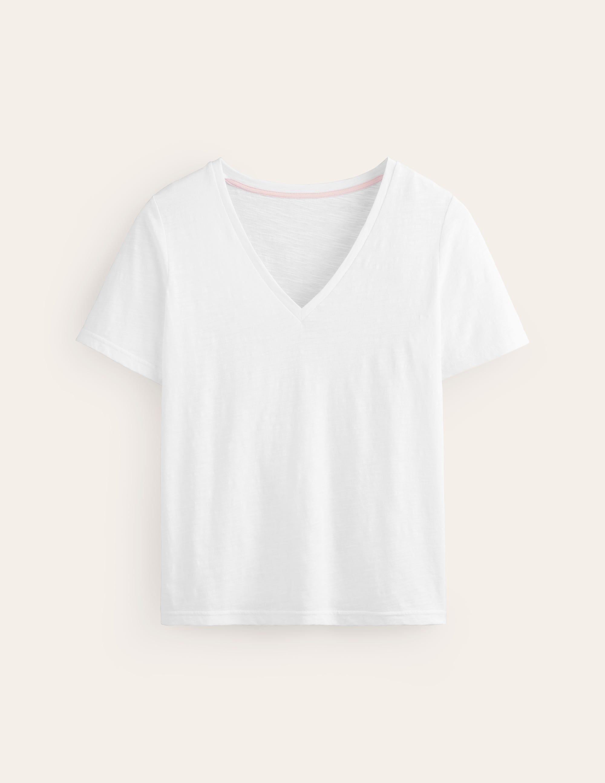 Regular V-Neck Slub T-shirt-White - Image 5