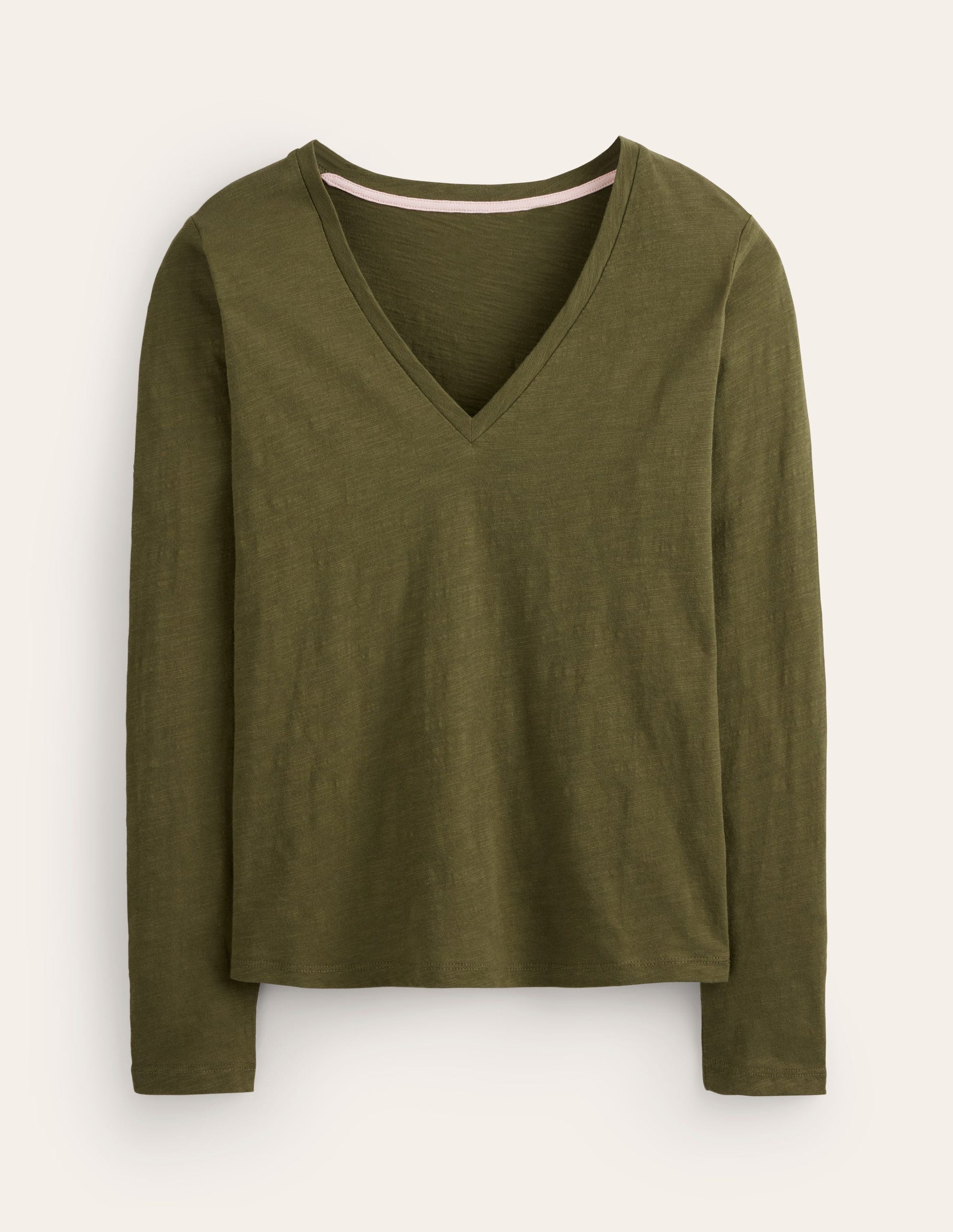 Cotton V-Neck Long Sleeve Top-Oregano-5