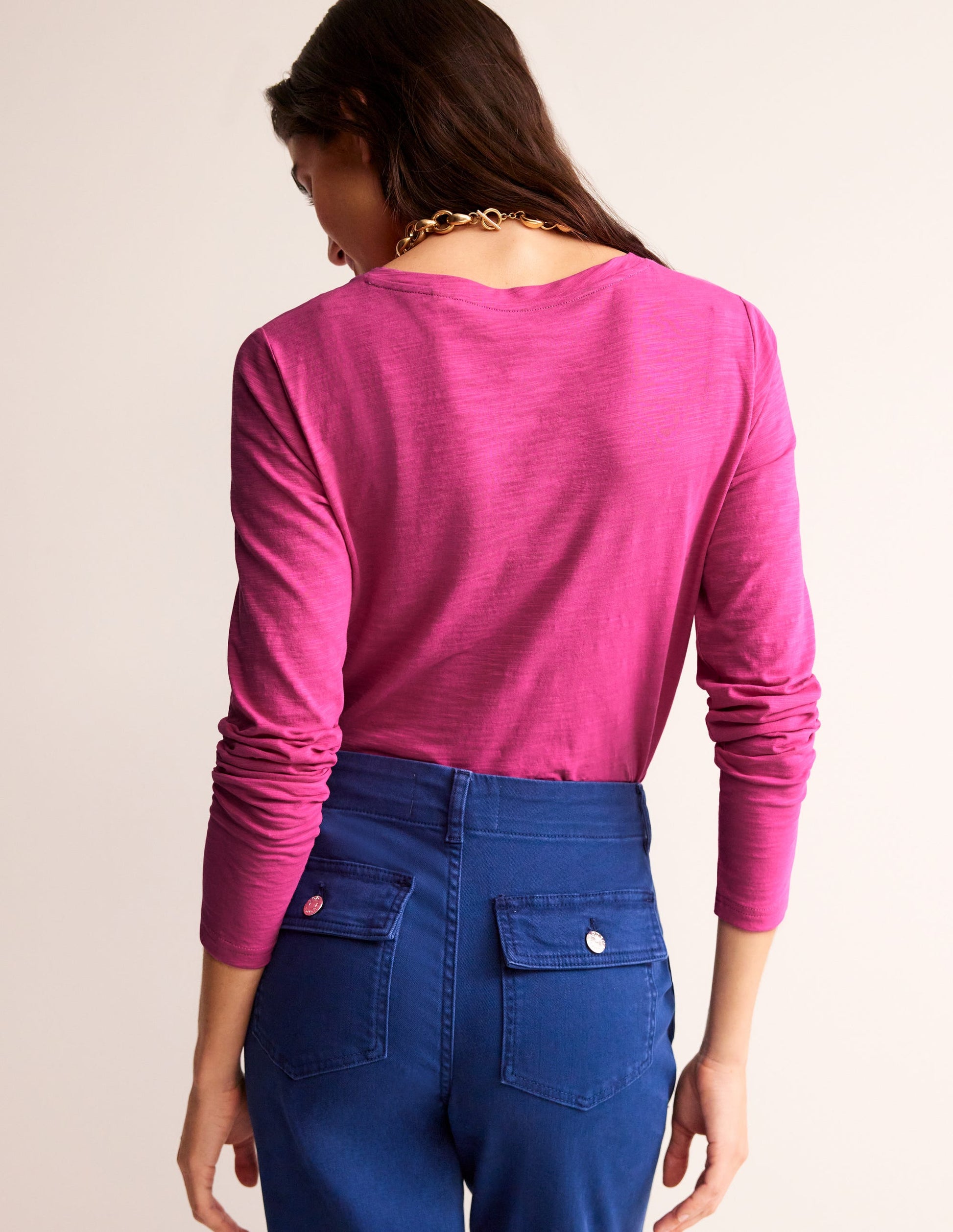 Cotton V-Neck Long Sleeve Top-Sangria Sunset-3