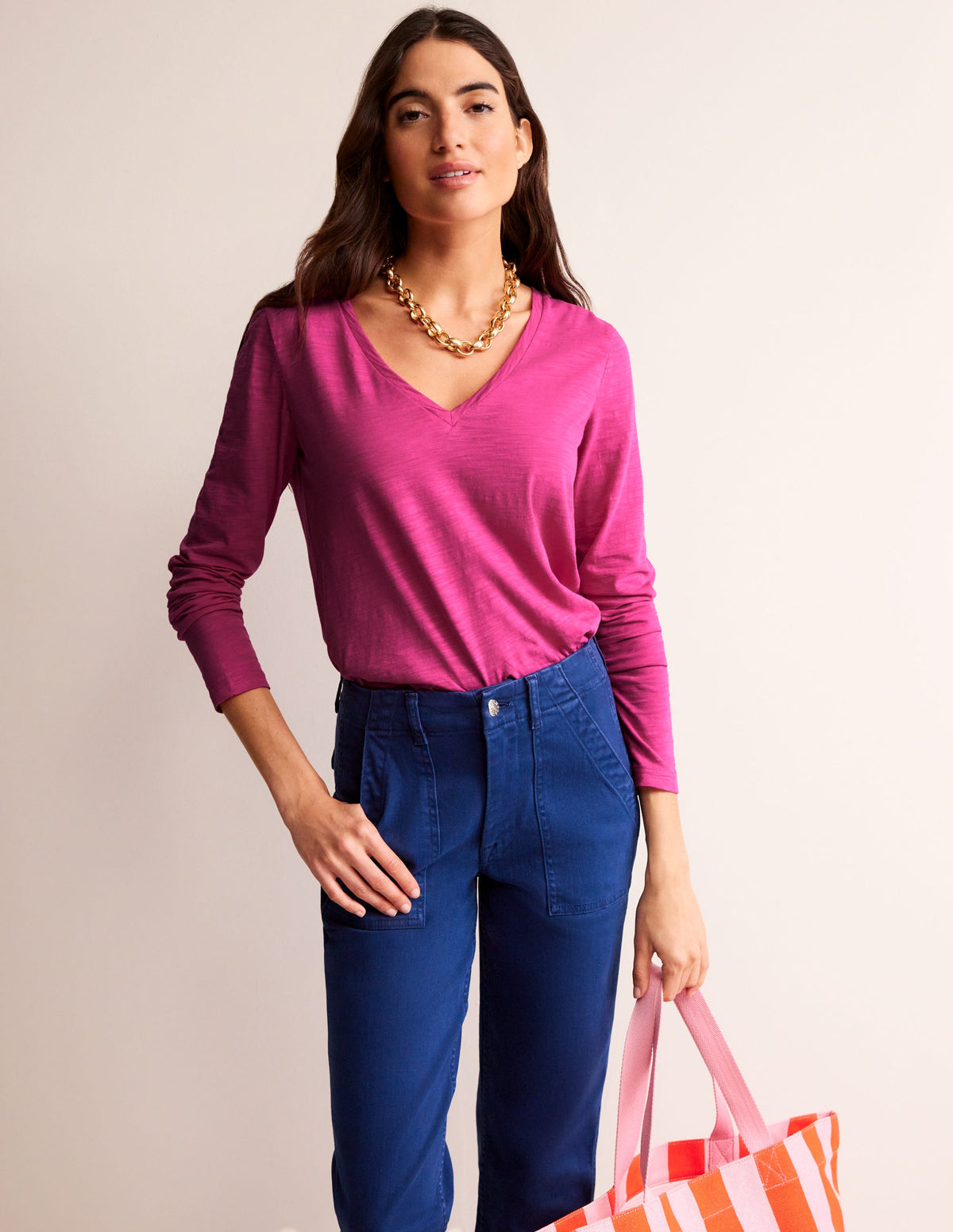 Cotton V-Neck Long Sleeve Top-Sangria Sunset - Image 4