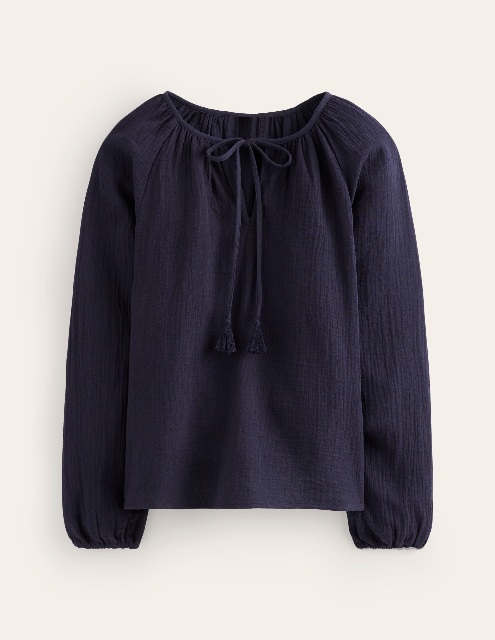 Doublecloth Blouson Sleeve Top-Navy - Image 6
