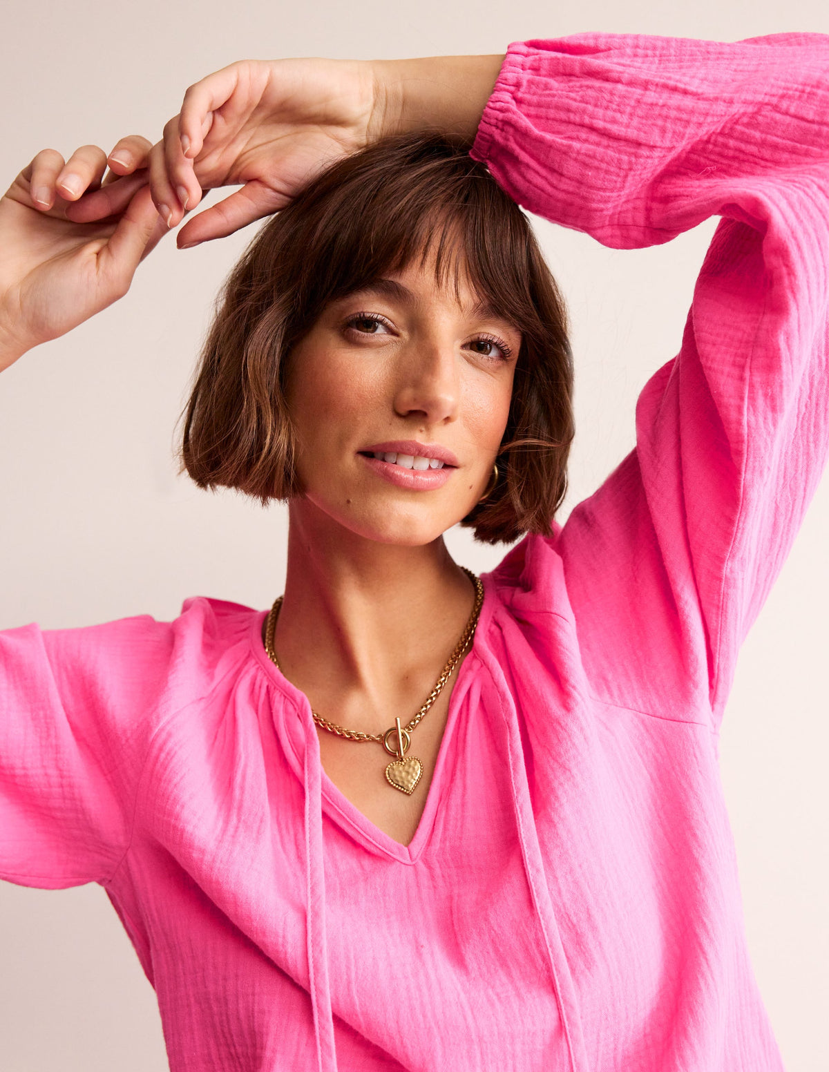 Doublecloth Blouson Sleeve Top-Sangria Sunset - Image 1