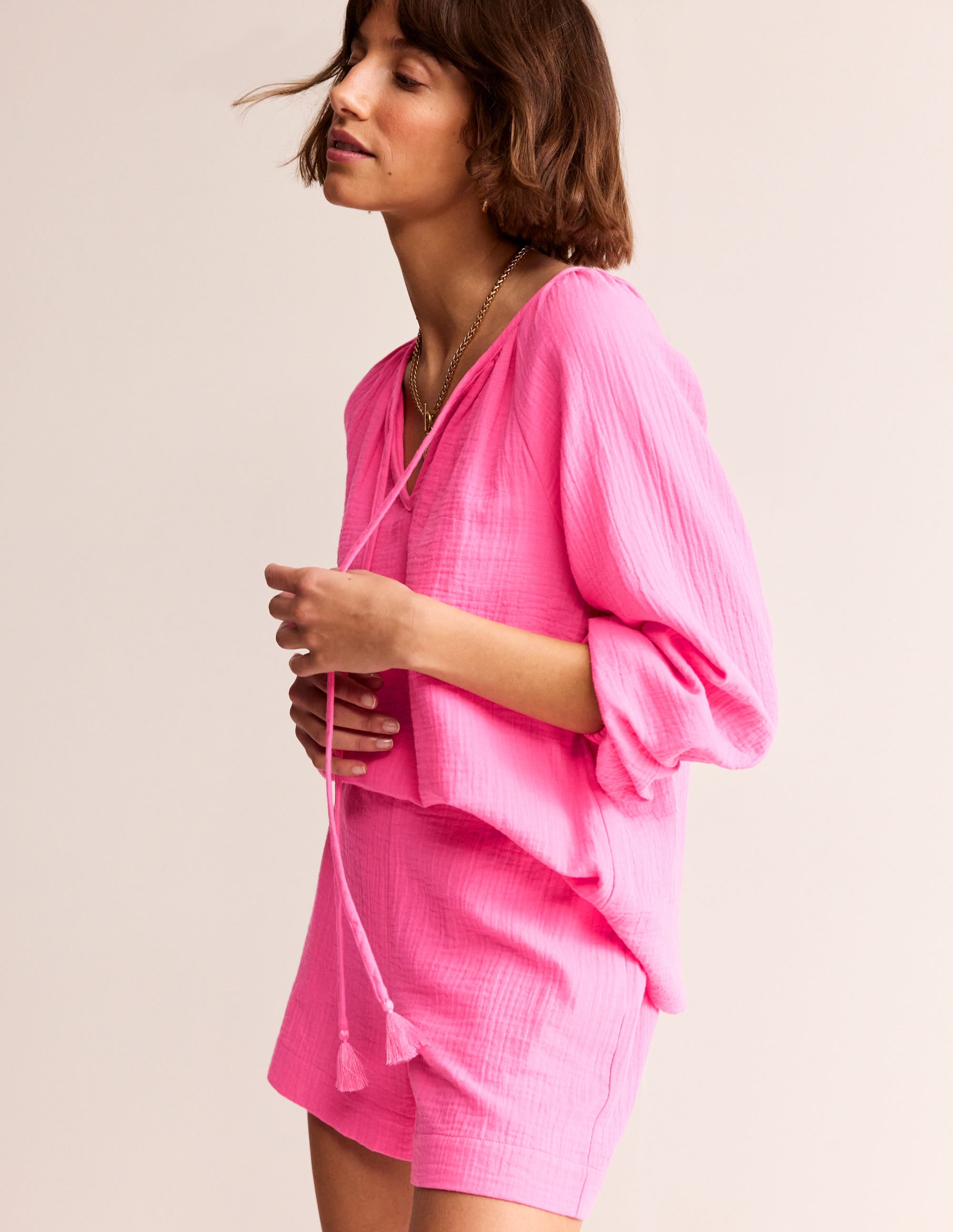 Doublecloth Blouson Sleeve Top-Sangria Sunset - Image 2