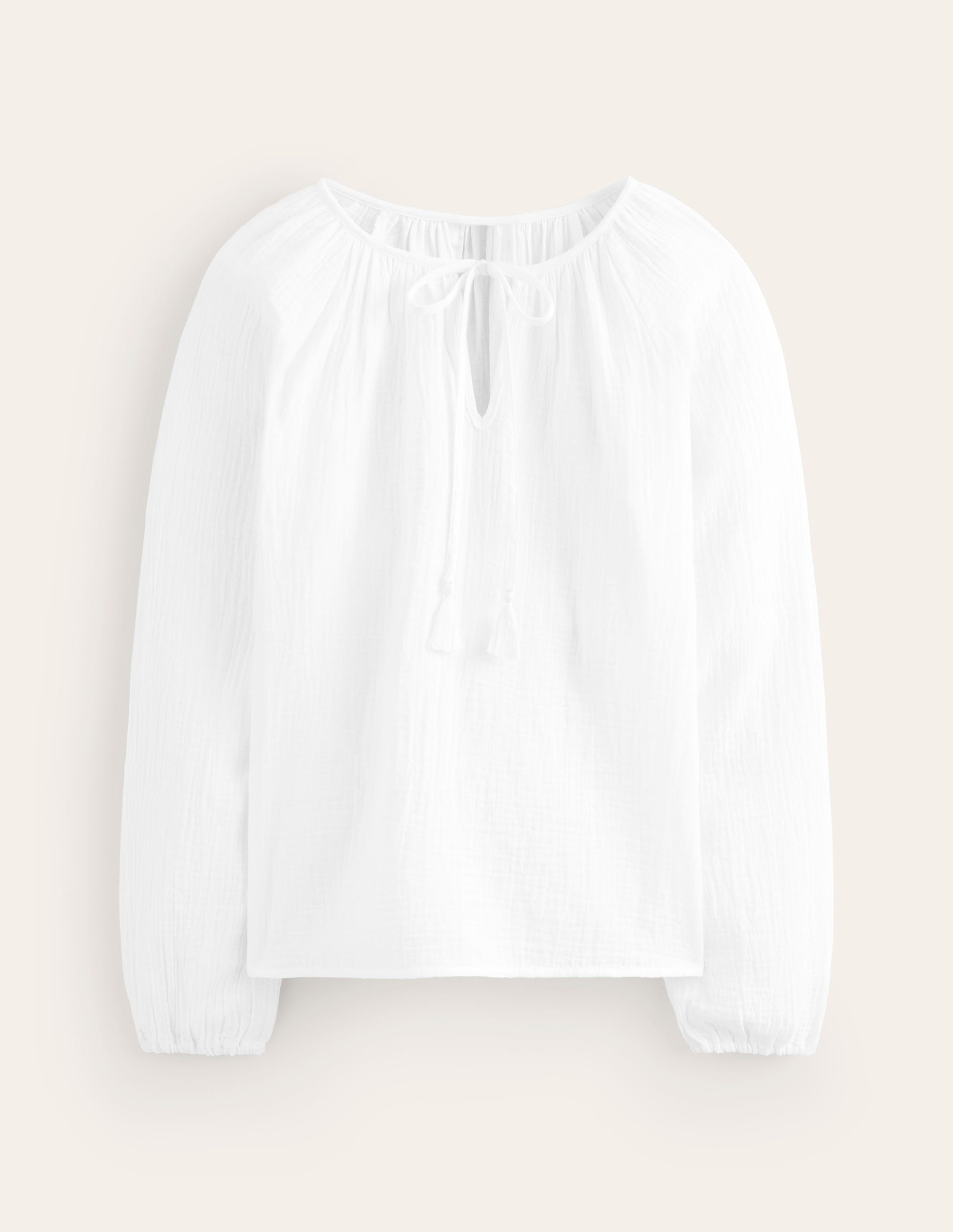 Doublecloth Blouson Sleeve Top-White - Image 5