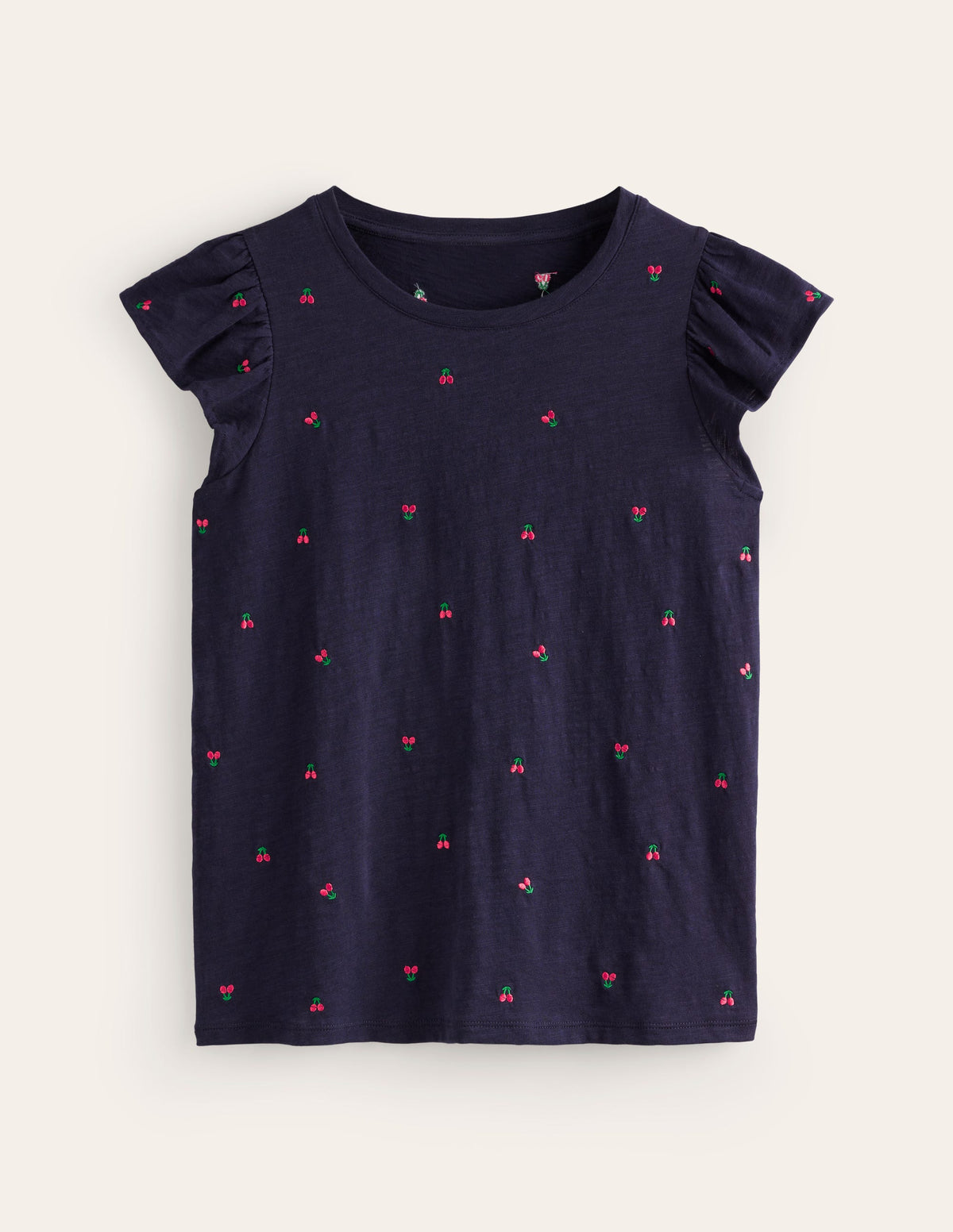 Dora Flutter Sleeve Top-Navy, Cherries - Image 5