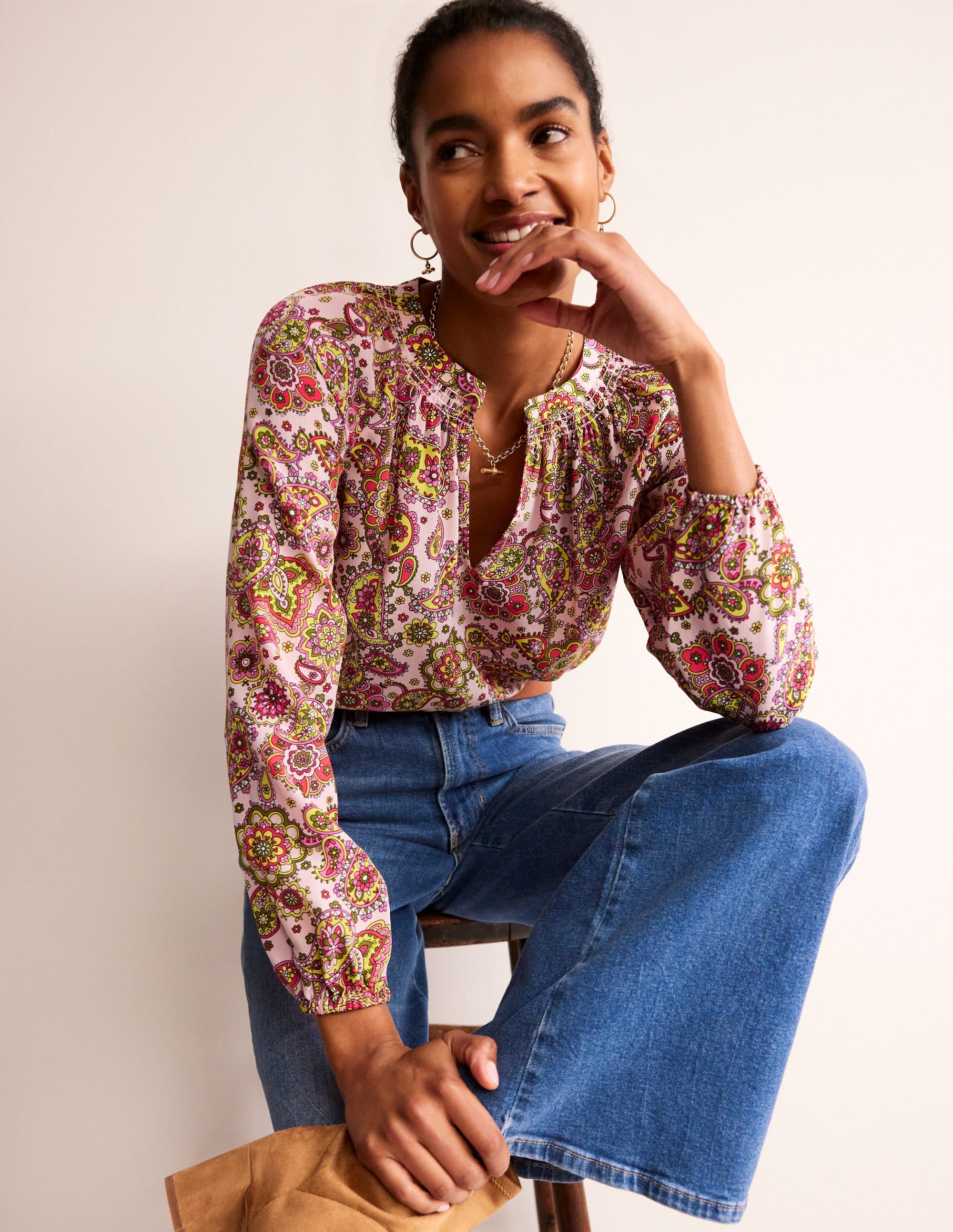 Grace Silk Top-Milkshake, Paisley Field - Image 1
