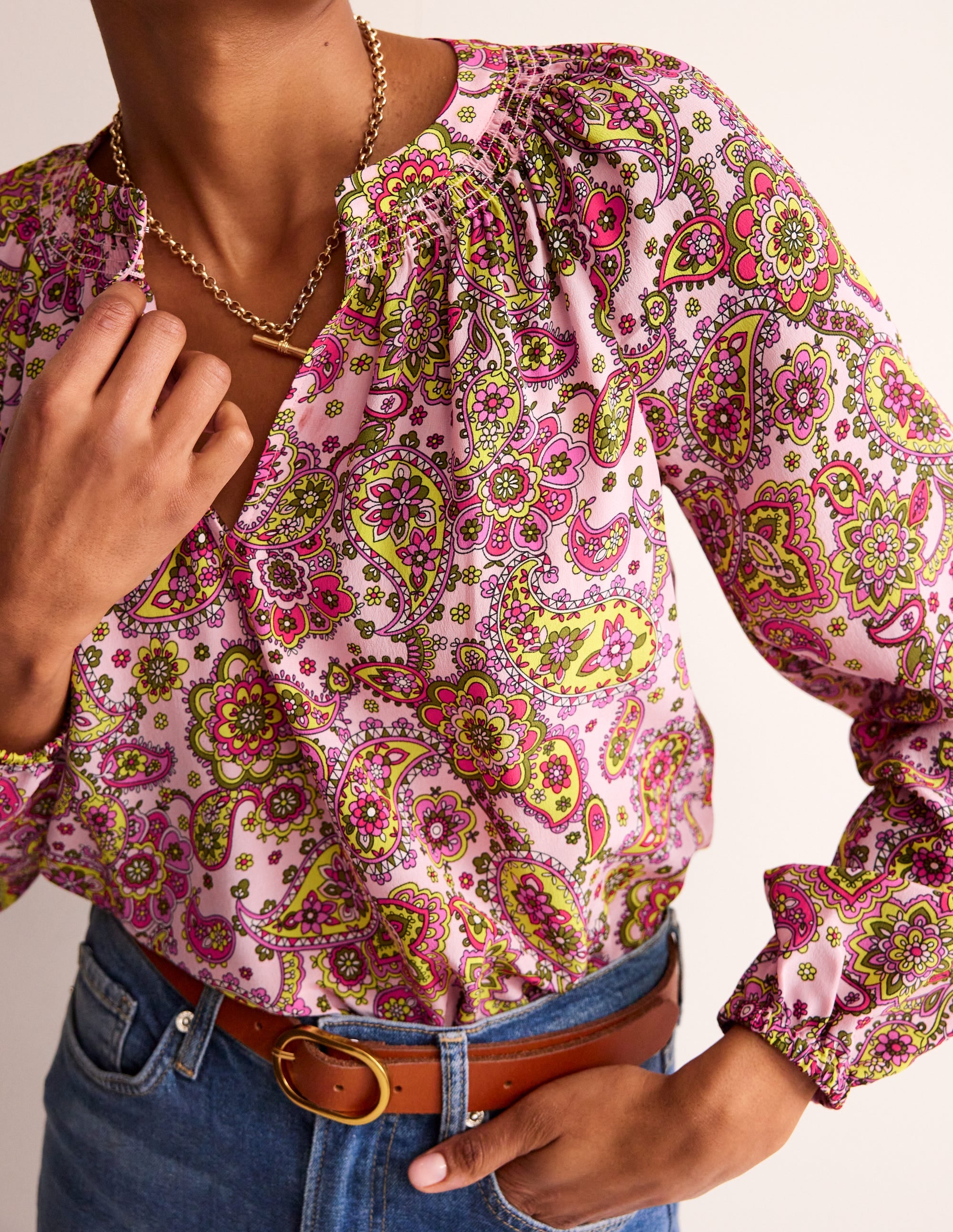 Grace Silk Top-Milkshake, Paisley Field - Image 2