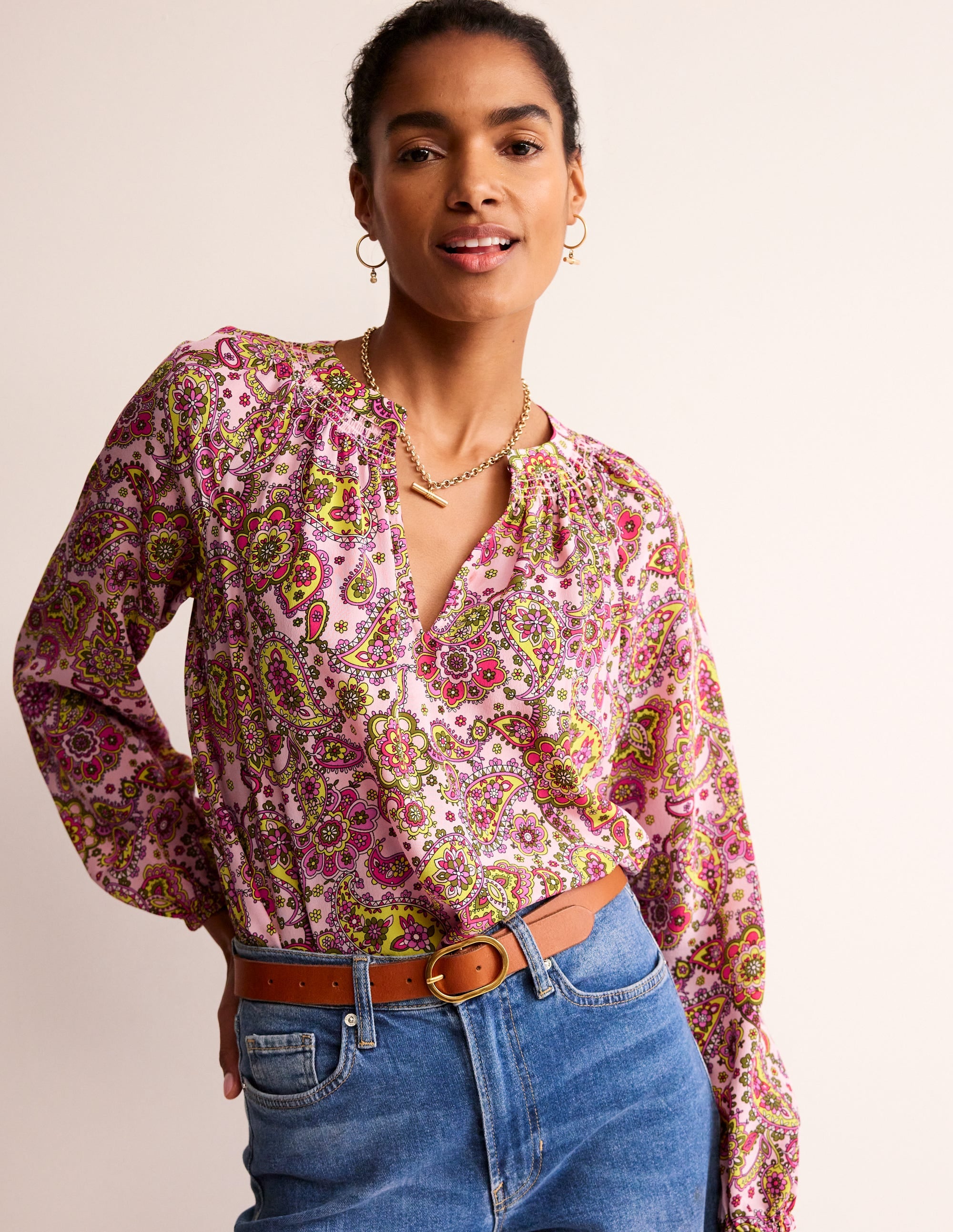 Grace Silk Top-Milkshake, Paisley Field - Image 4