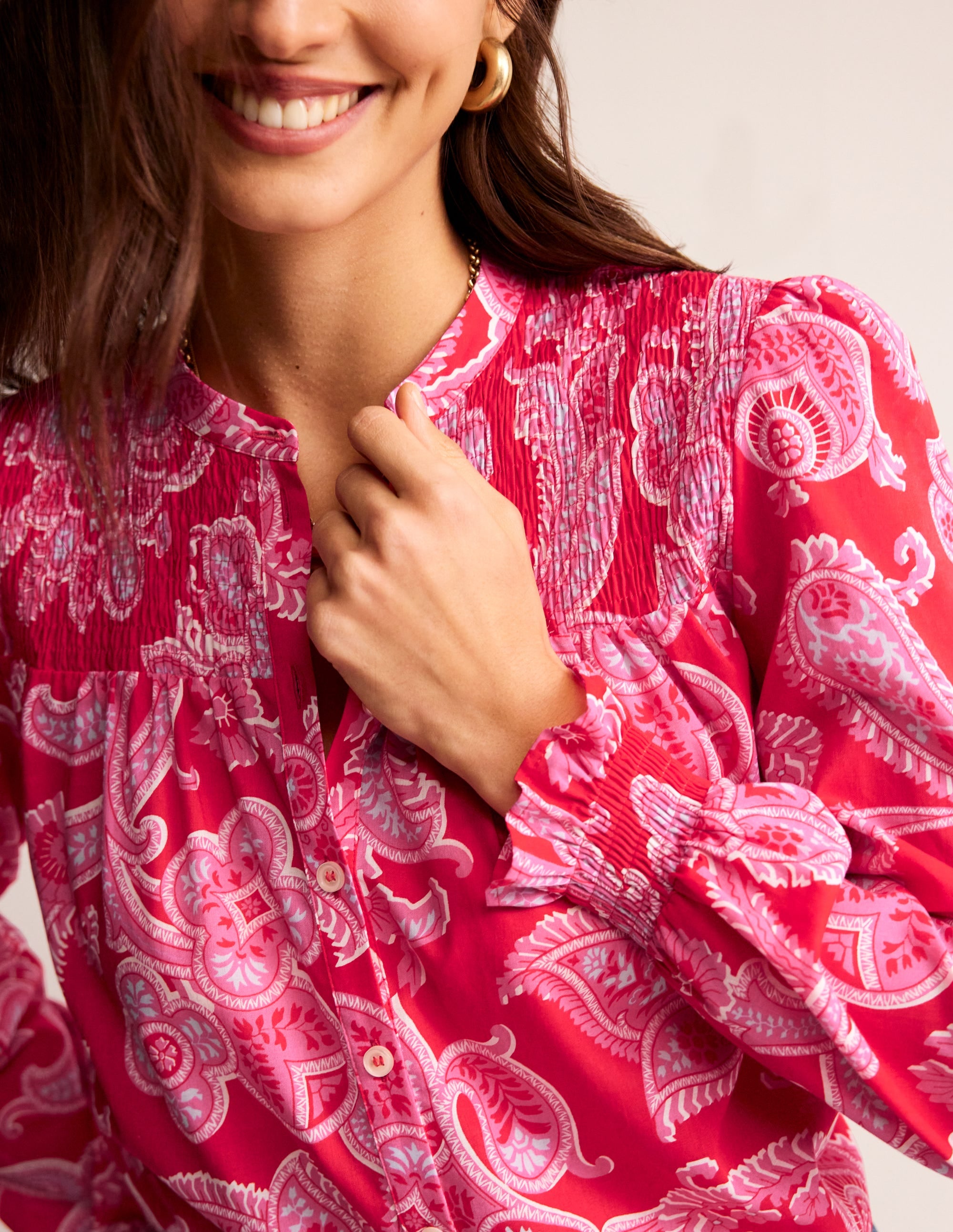 Helena Cotton Blouse-Flame Scarlet, Cascade Paisley - Image 2