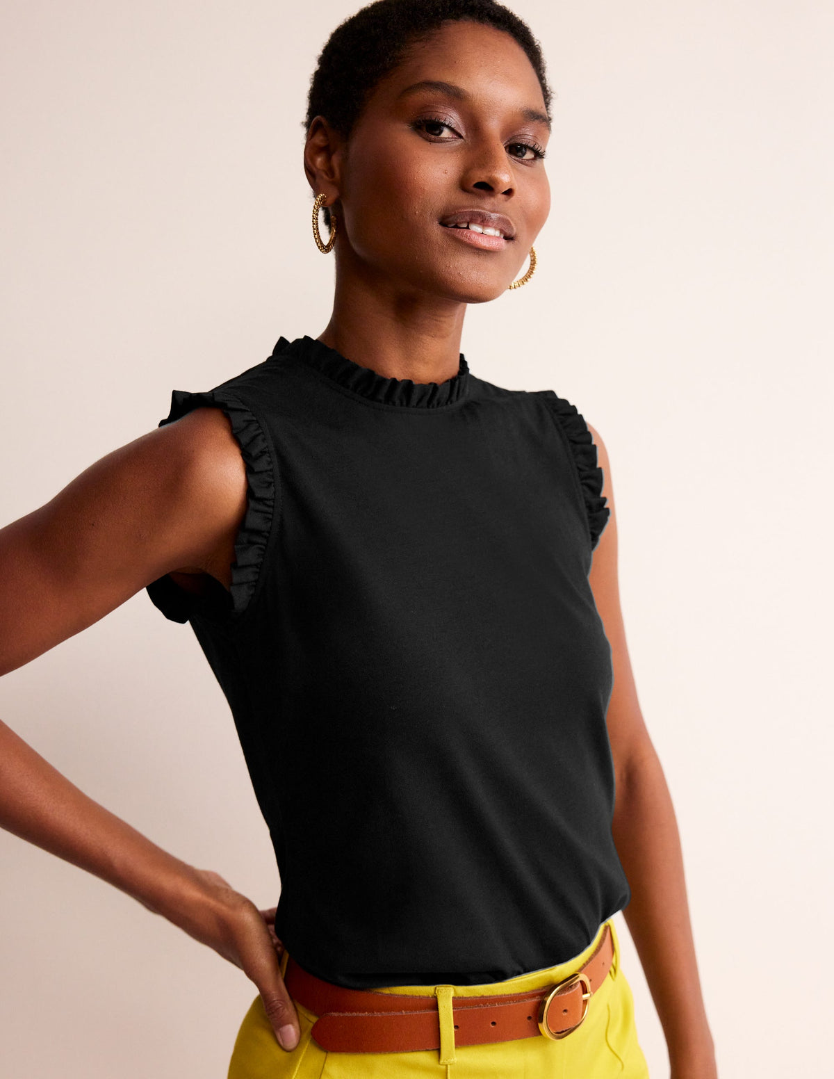 Supersoft Frill Detail Vest-Black-1
