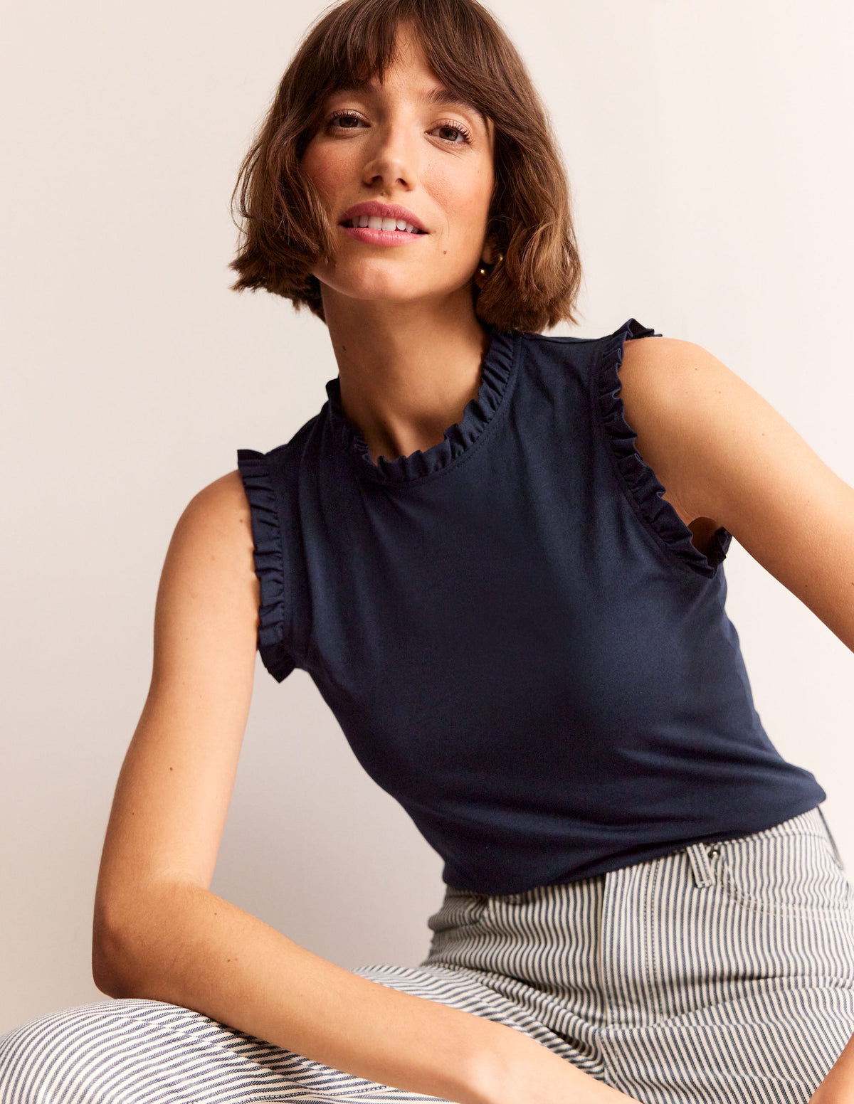 Supersoft Frill Detail Vest-Navy - Image 1