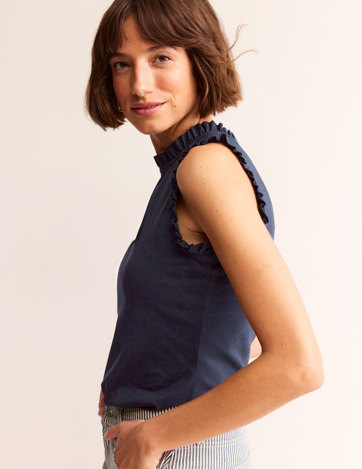 Supersoft Frill Detail Vest-Navy - Image 4