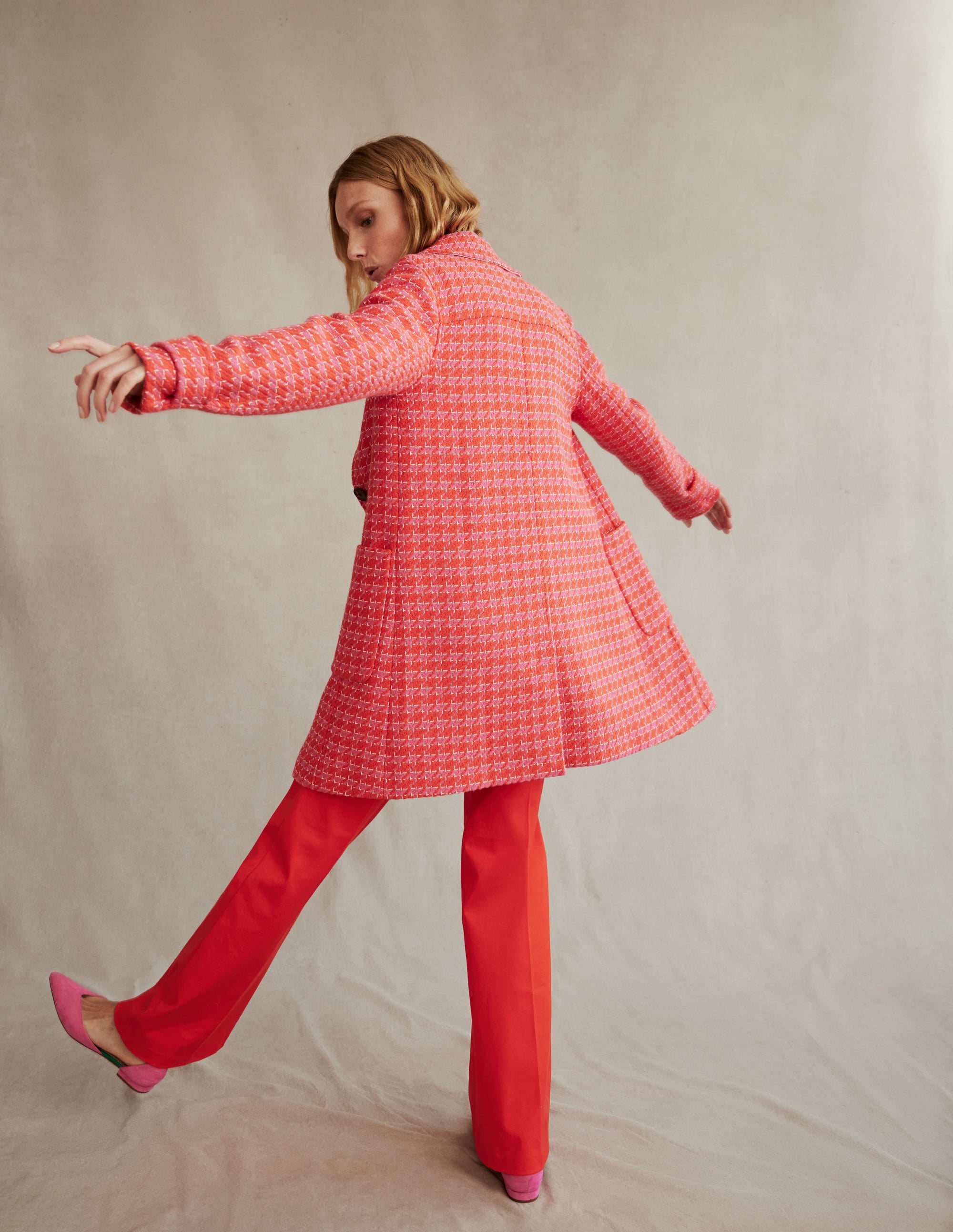 Button Checked Fitted Coat-Dogstooth - Image 5