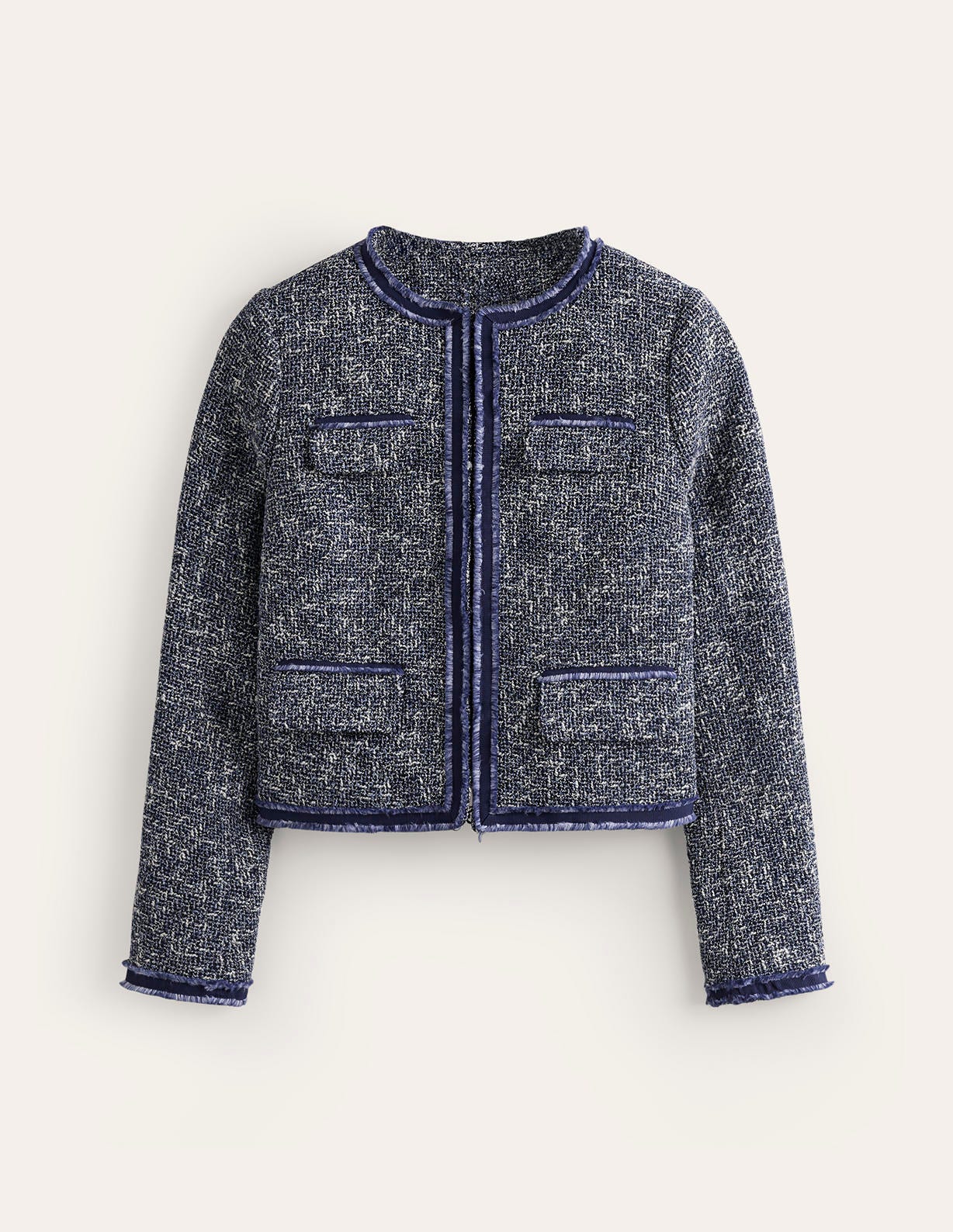 Textured Interest Crop Jacket-Navy - Image 5