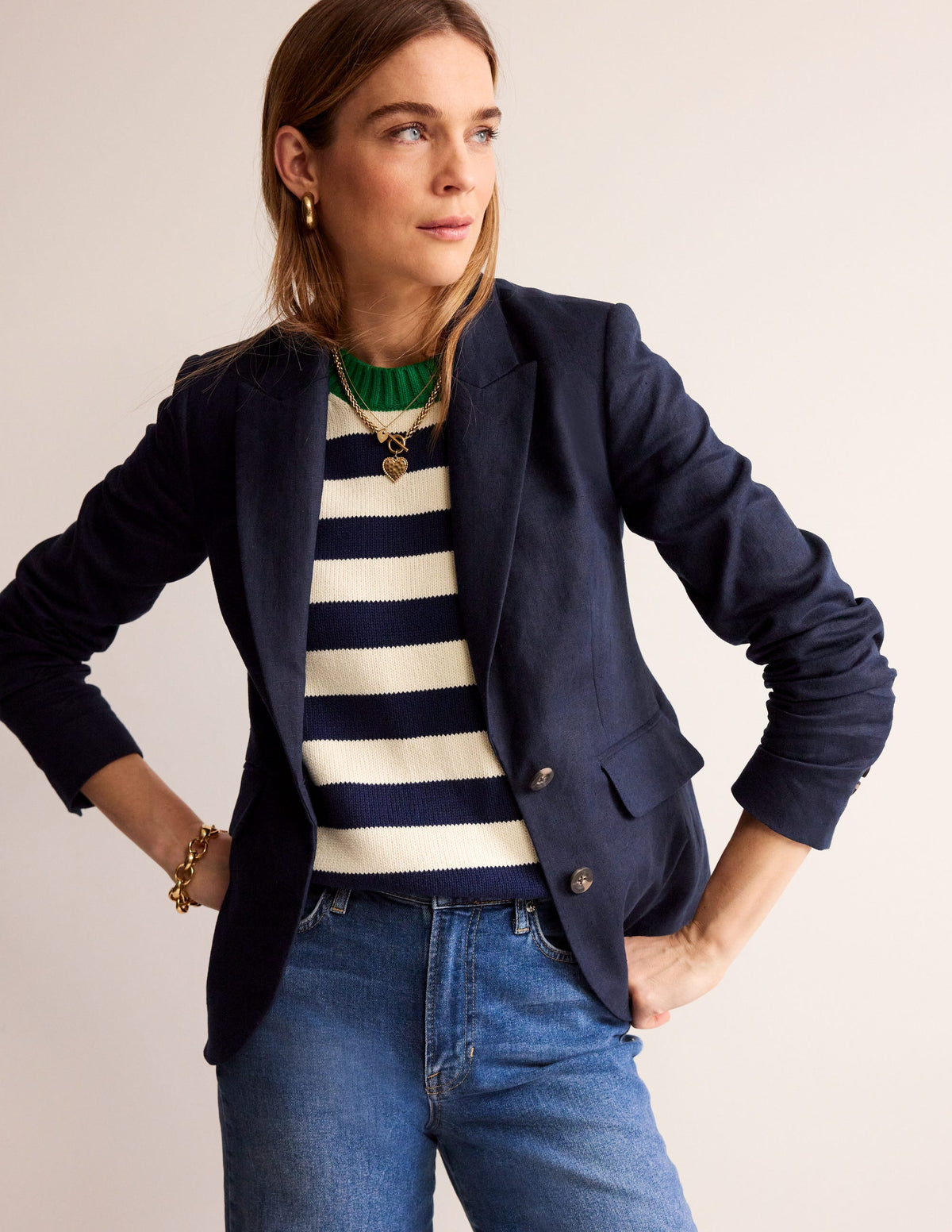 Marylebone Linen Blazer-Navy - Image 1