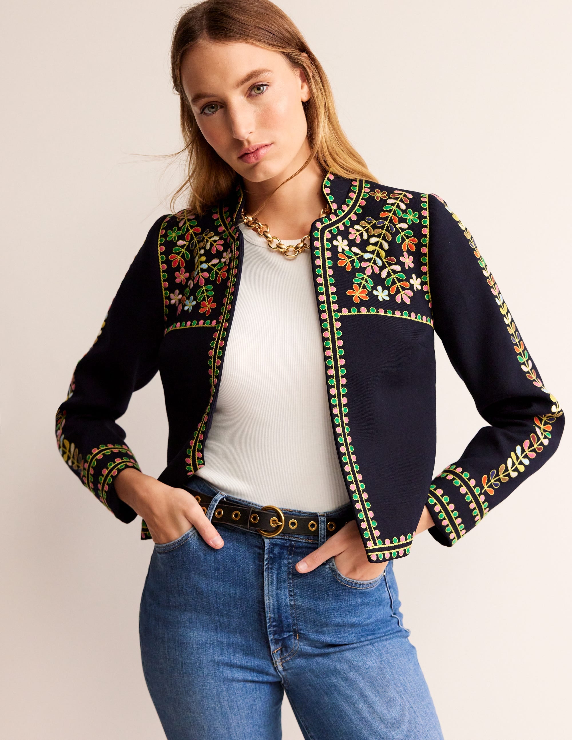 Embroidered Icon Jacket-Navy - Image 4