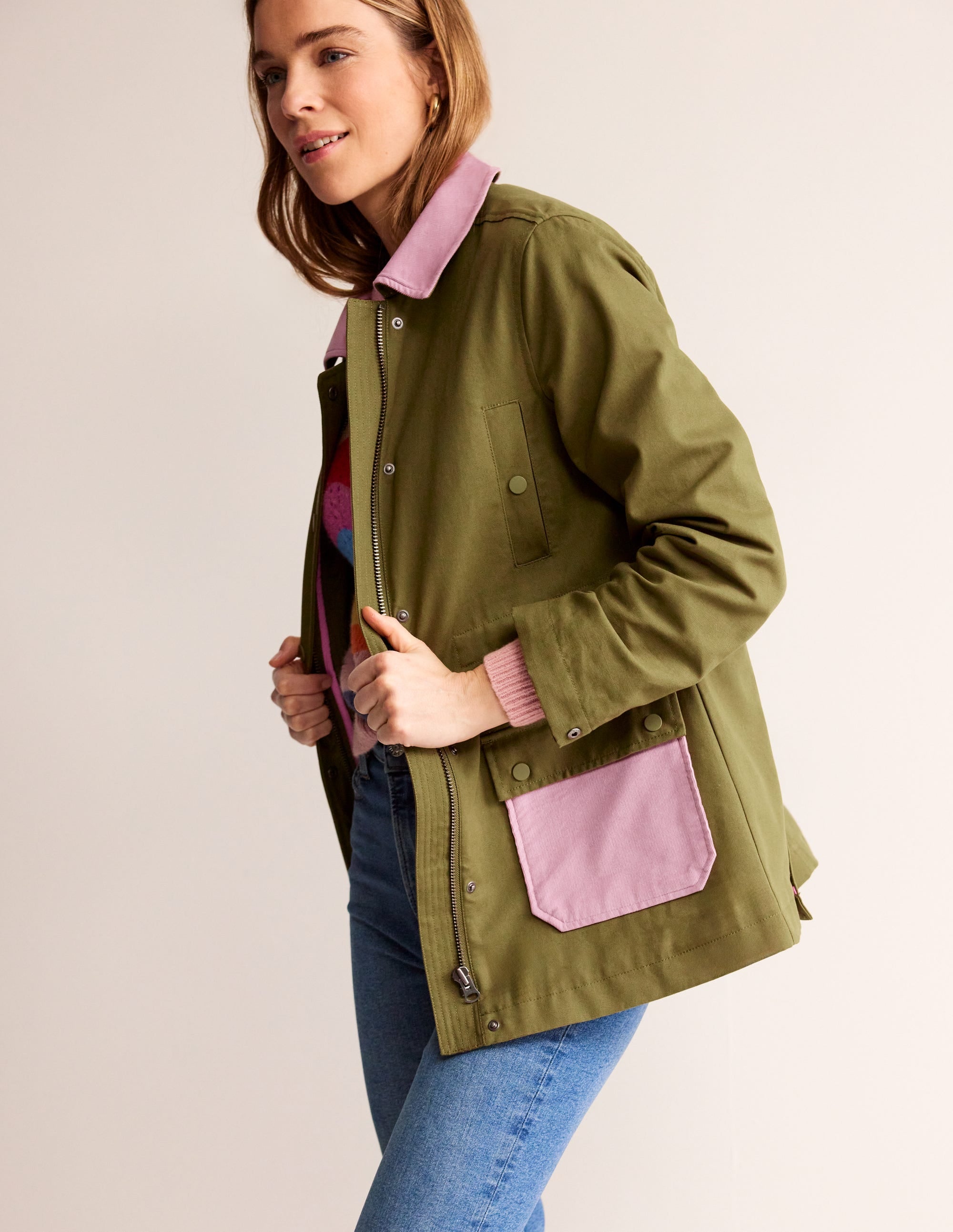 Barn Coat-Dark Moss Colour Block - Image 1