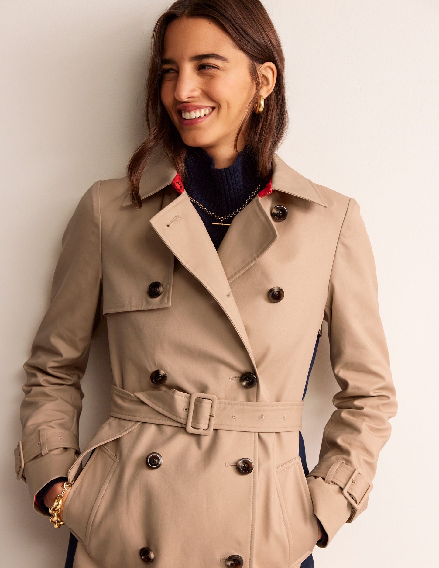 Colour Block Trench Coat-Neutral with Stripe